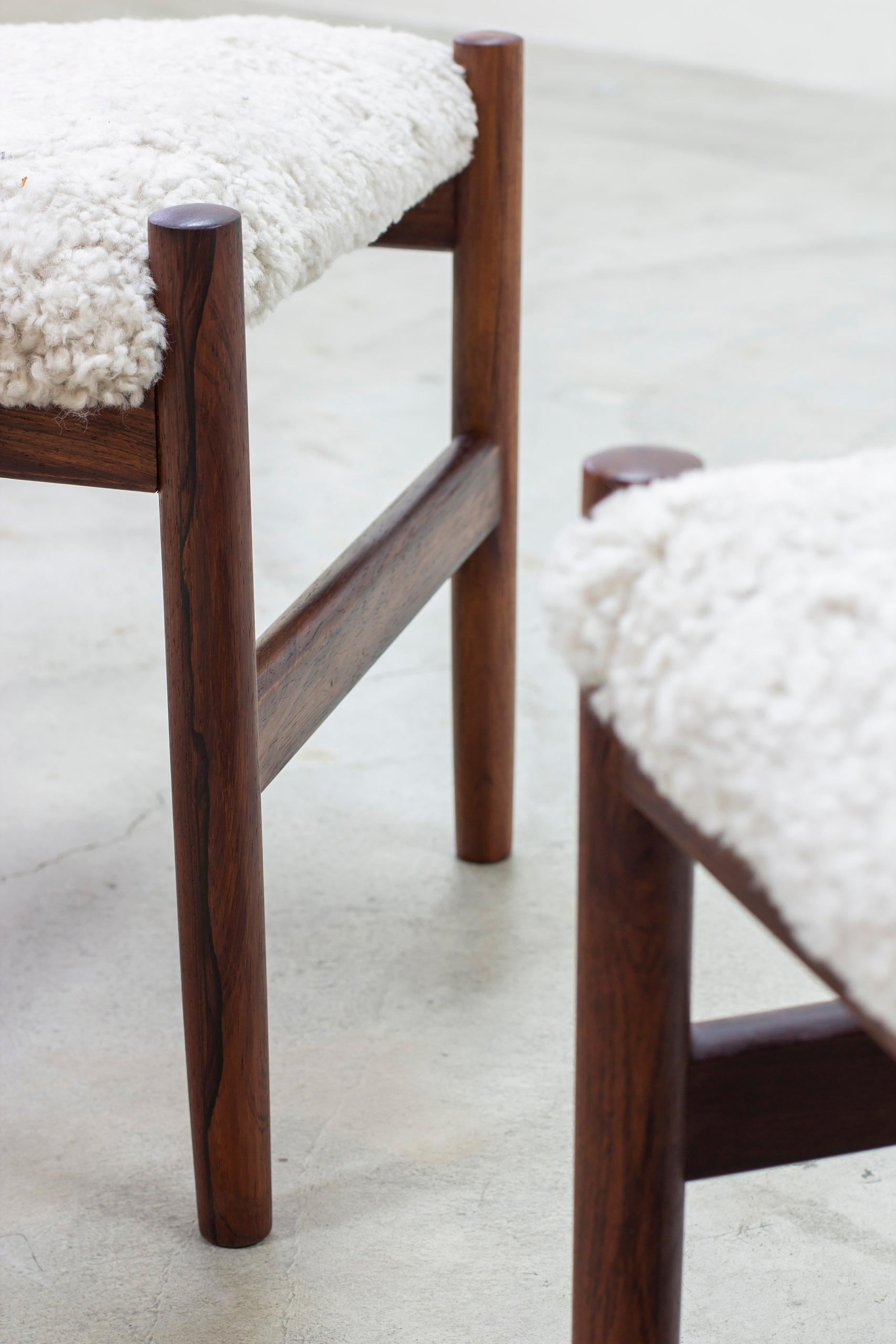 Danish Sheepskin and walnut stools by Hugo Frandsen, Spøttrup, Denmark For Sale