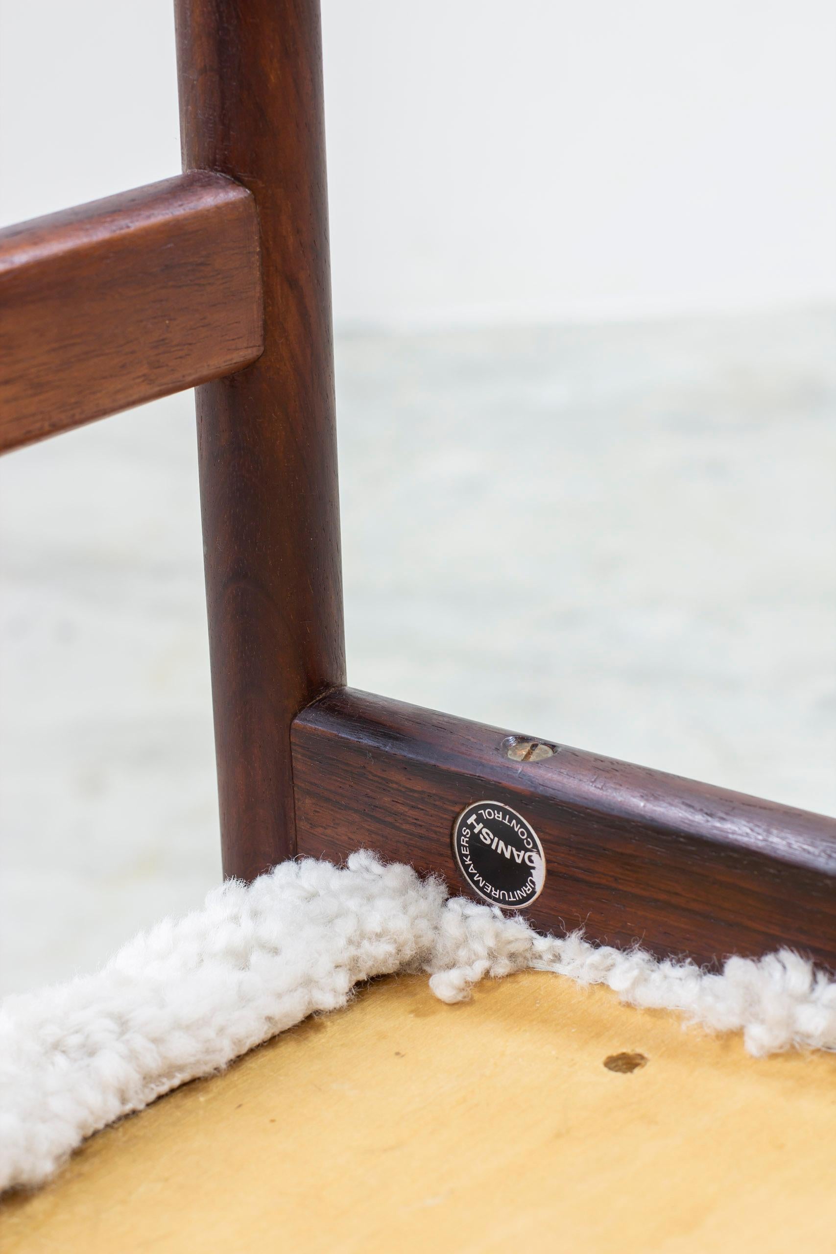 Sheepskin and walnut stools by Hugo Frandsen, Spøttrup, Denmark For Sale 2