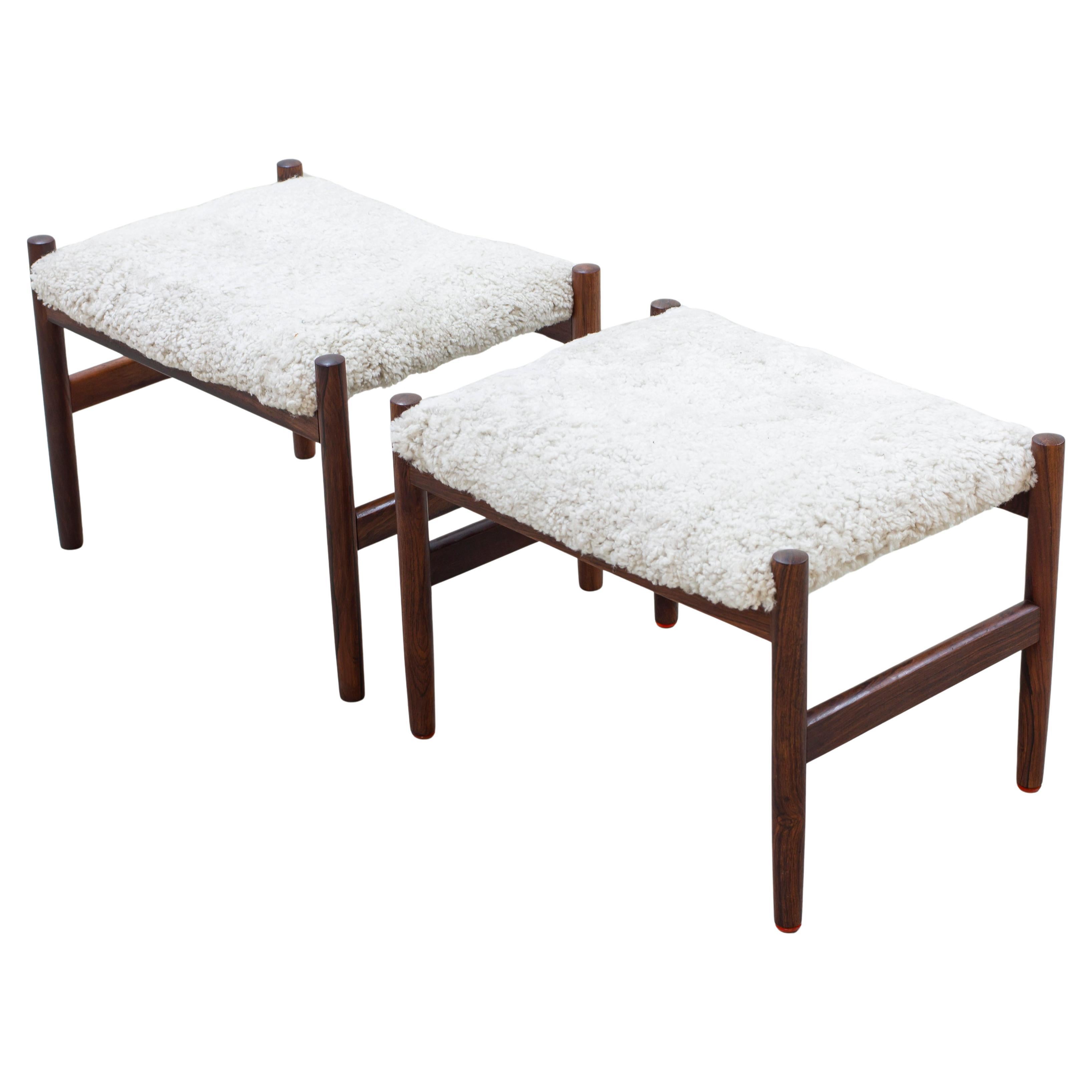 Sheepskin and walnut stools by Hugo Frandsen, Spøttrup, Denmark