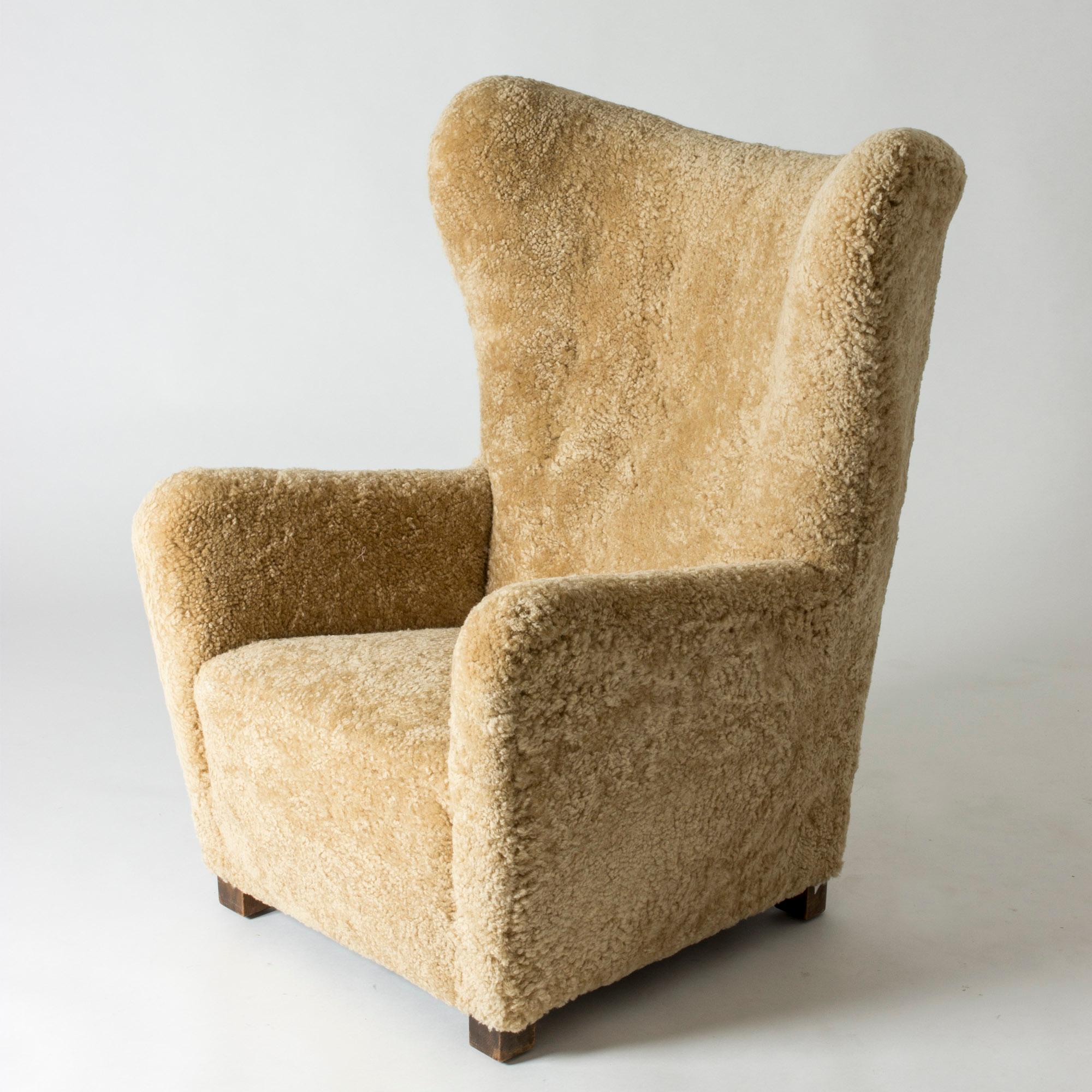 Scandinavian Modern Sheepskin Armchair/Lounge Chair from Fritz Hansen, Denmark, 1930s