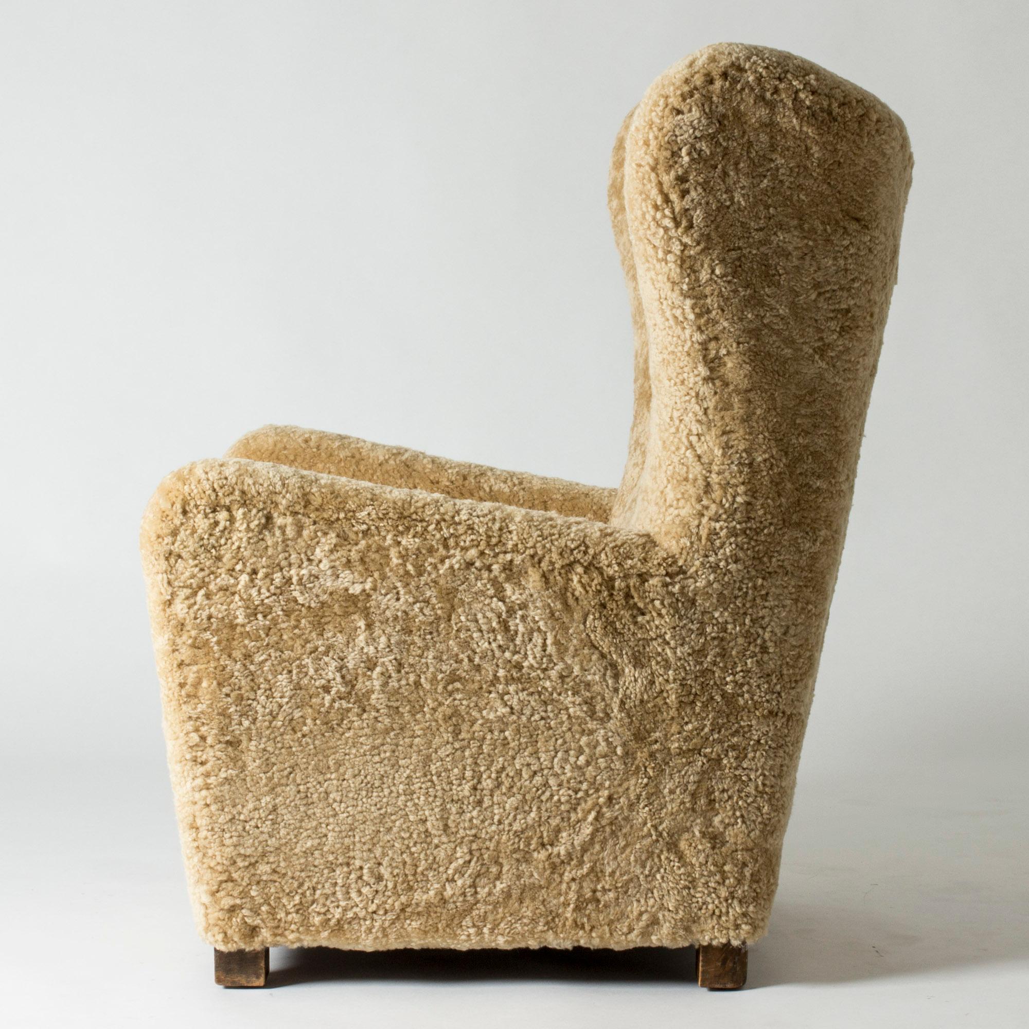 Danish Sheepskin Armchair/Lounge Chair from Fritz Hansen, Denmark, 1930s