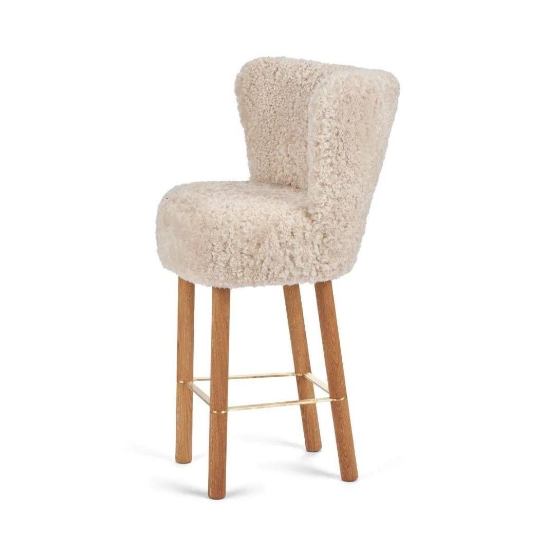 Scandinavo moderno Sgabello da bar in pelle di pecora con struttura in Wood e Steele, Made in Denmark in vendita