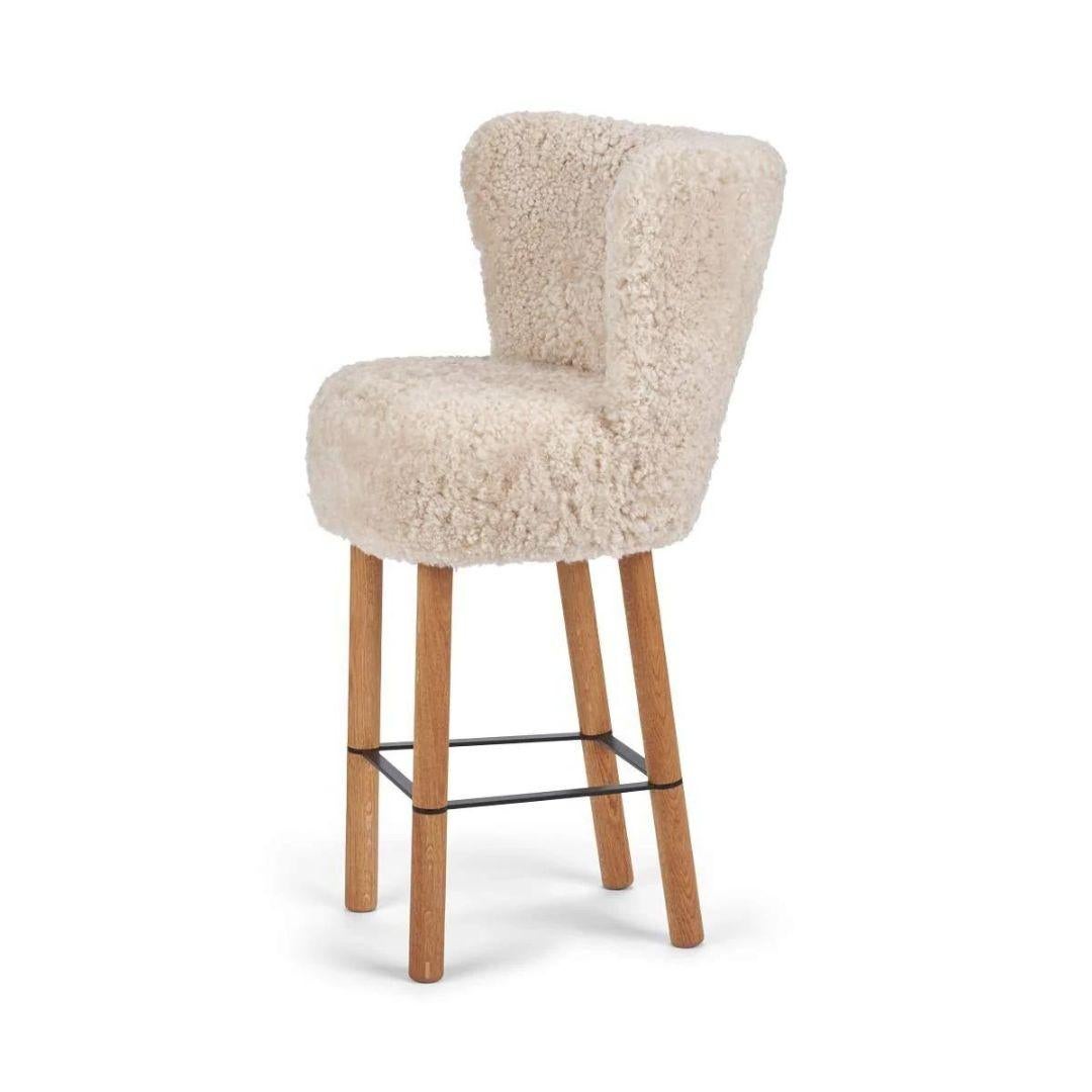 Danese Sgabello da bar in pelle di pecora con struttura in Wood e Steele, Made in Denmark in vendita