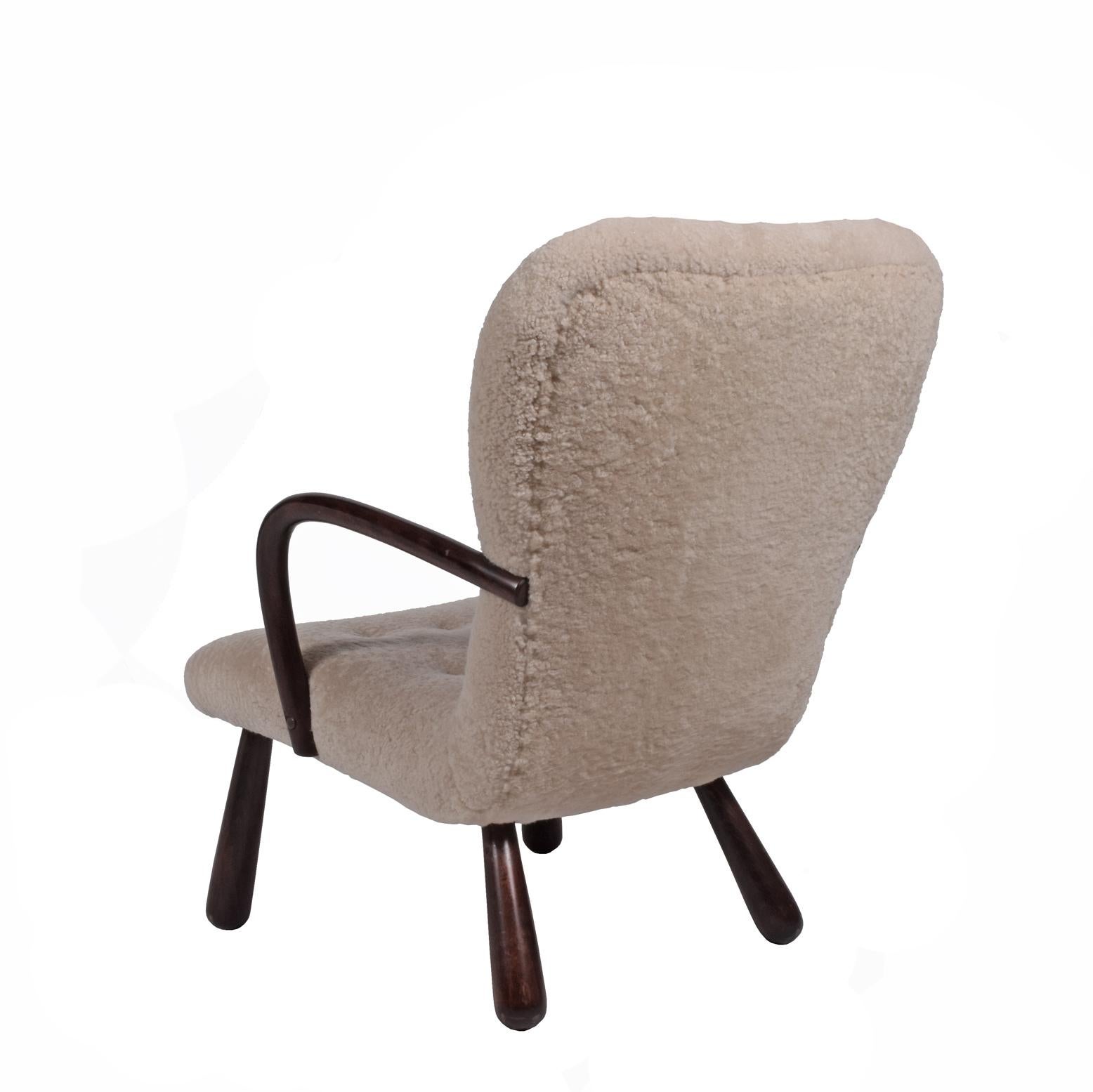 Scandinavian Modern Sheepskin 'Clam' Easy Chair Attributed to Philip Arctander