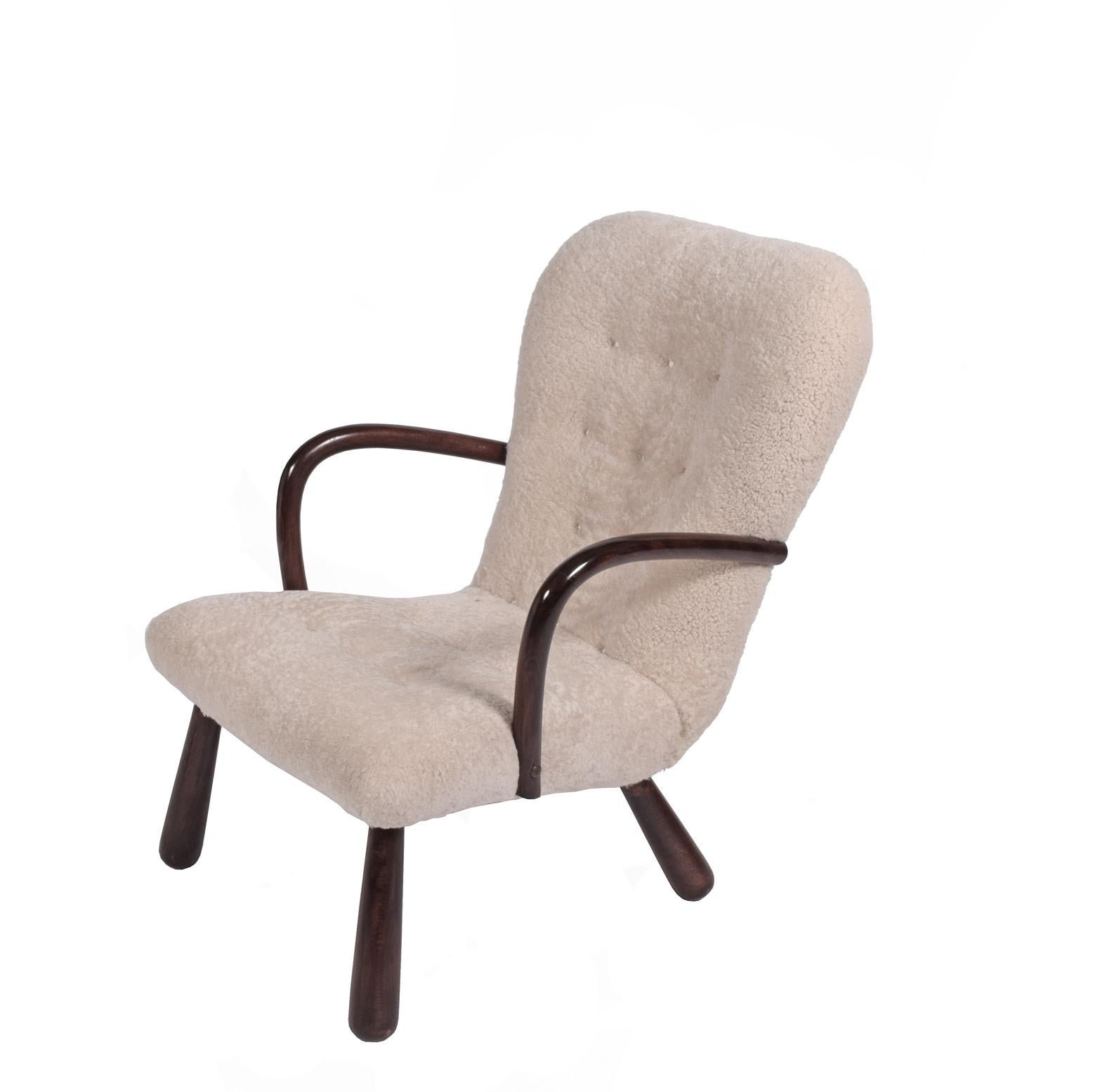 Danish Sheepskin 'Clam' Easy Chair Attributed to Philip Arctander
