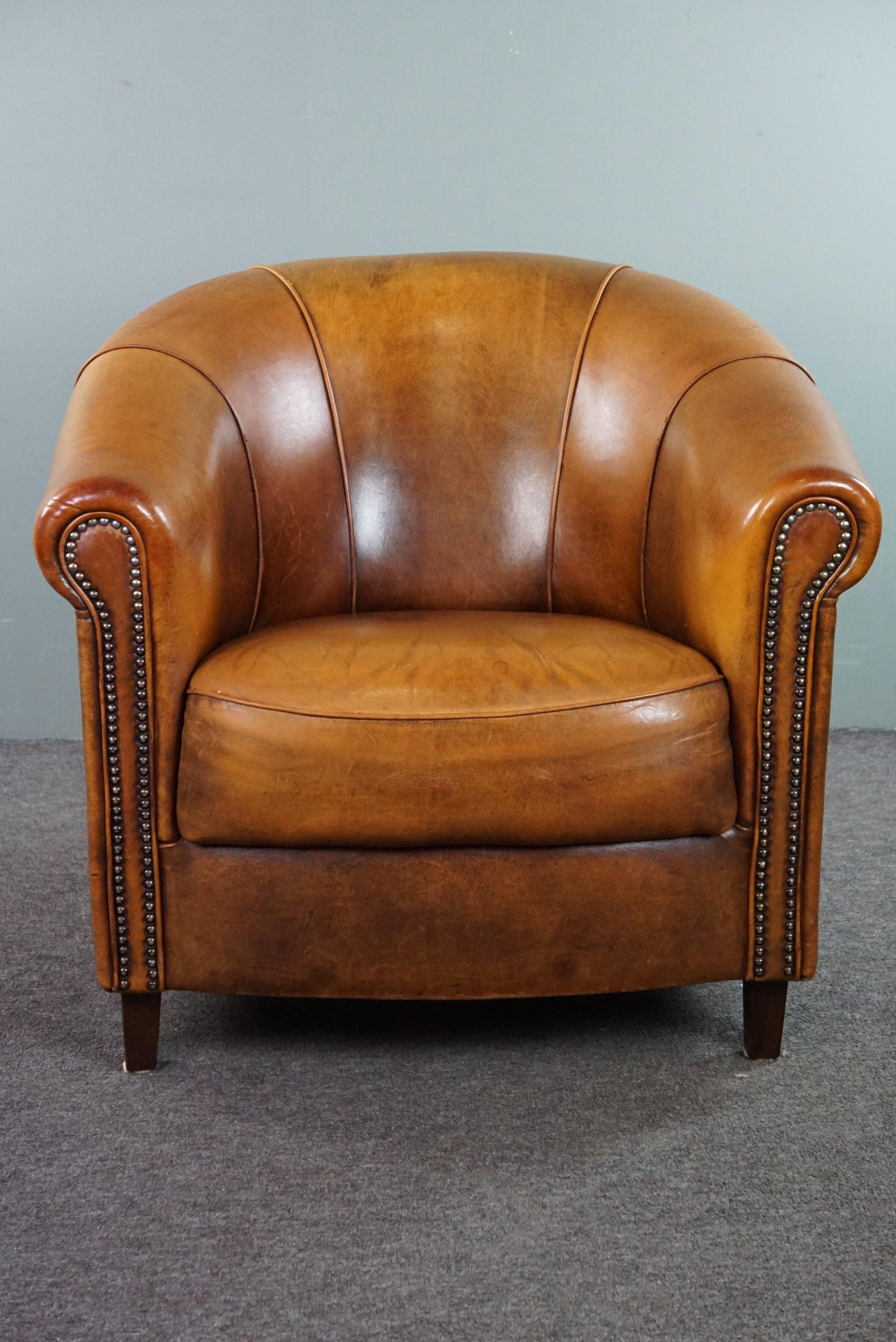 Sheepskin club armchair with a fixed seat cushion For Sale 4