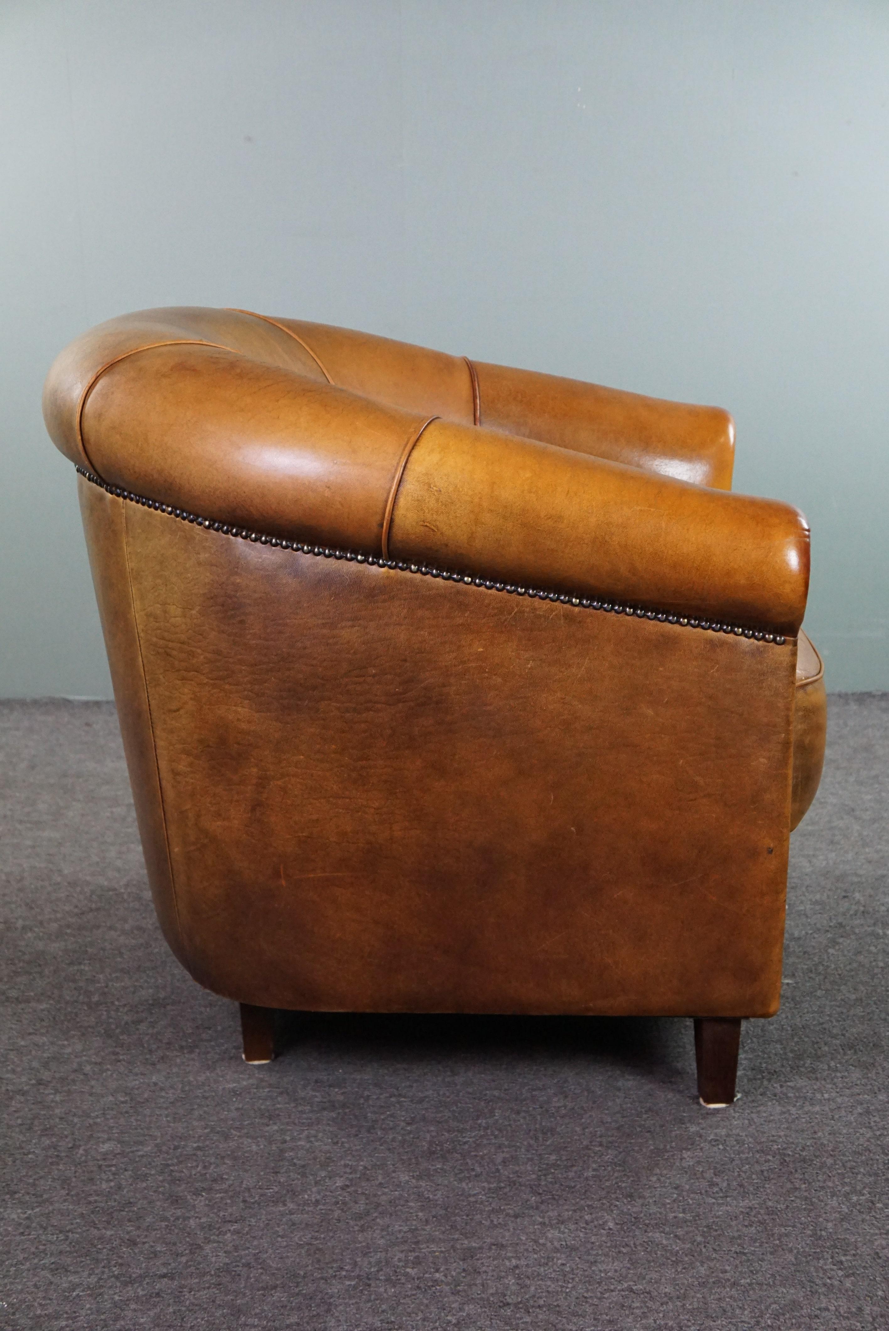 Sheepskin club armchair with a fixed seat cushion In Good Condition For Sale In Harderwijk, NL