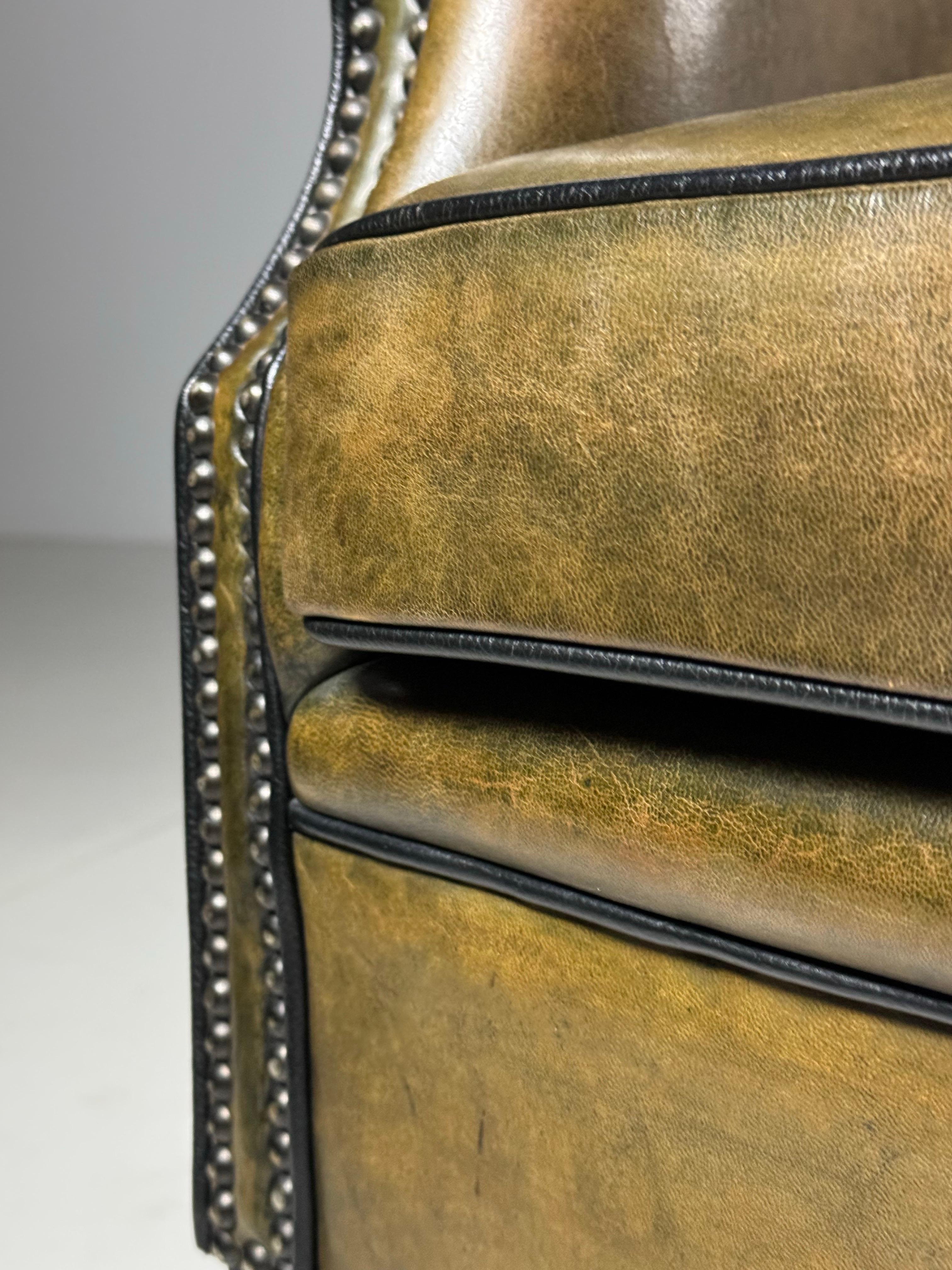 Sheepskin clubchair green leather For Sale 6