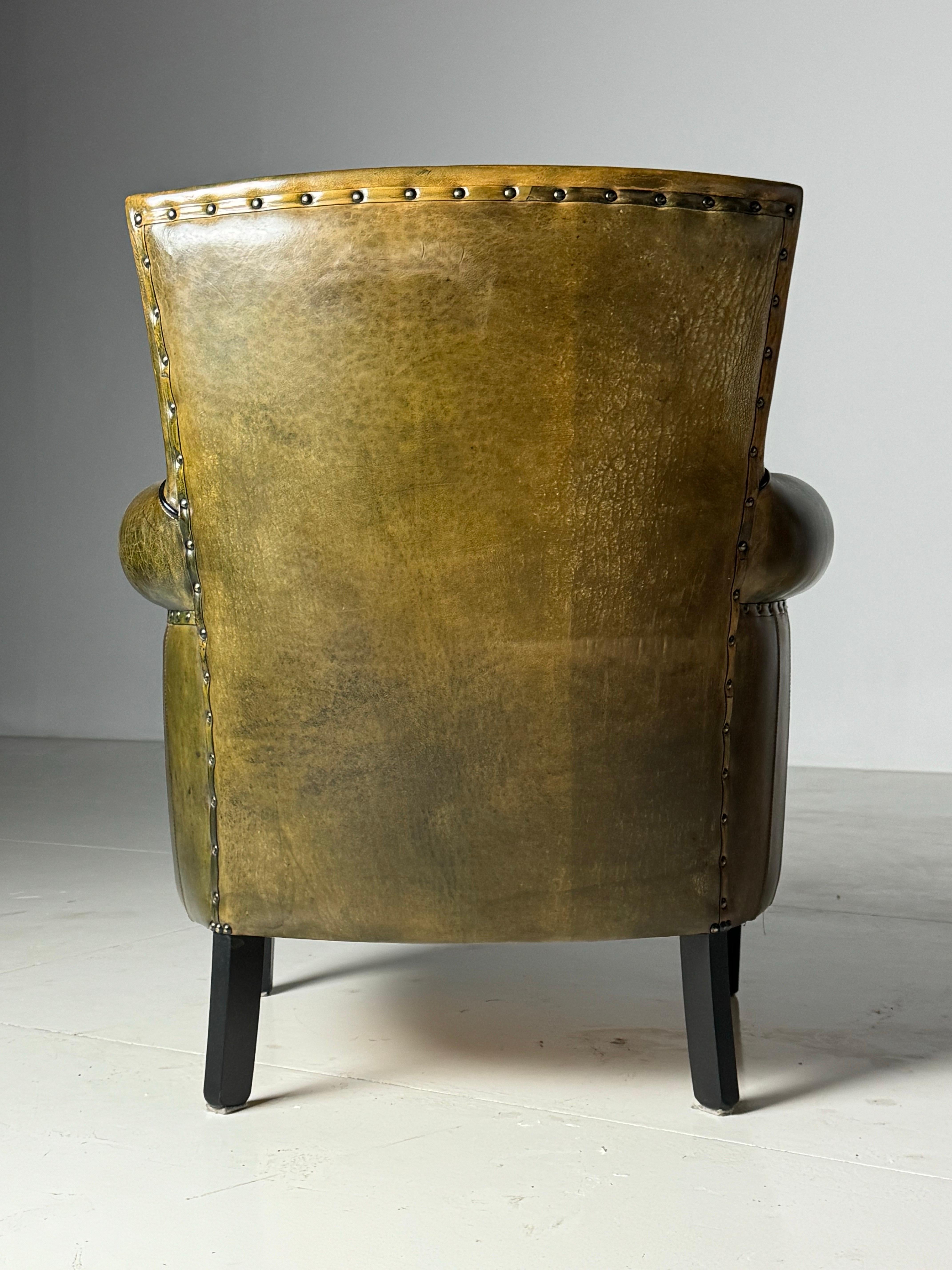 Sheepskin clubchair green leather For Sale 9