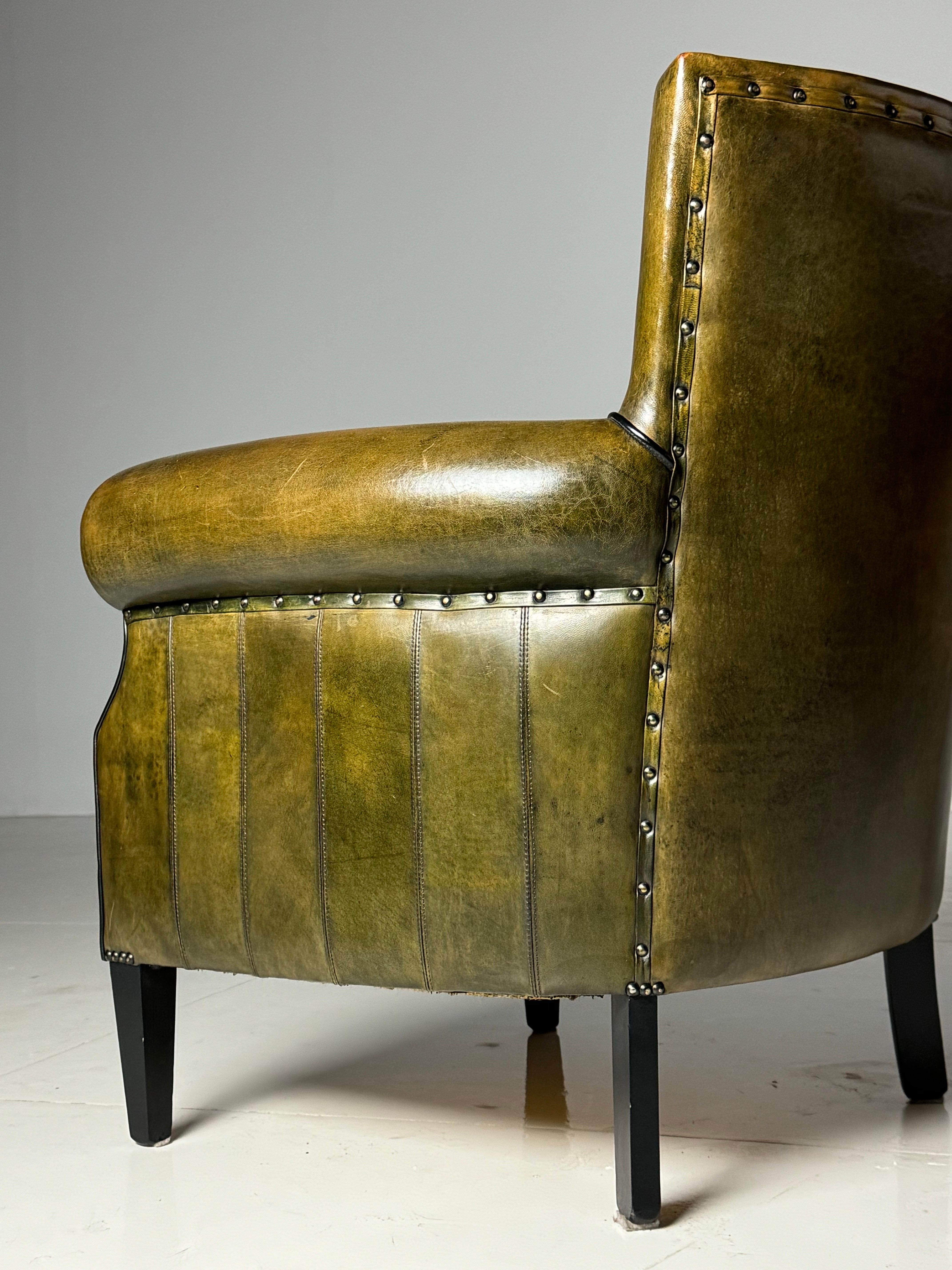 Sheepskin clubchair green leather For Sale 3