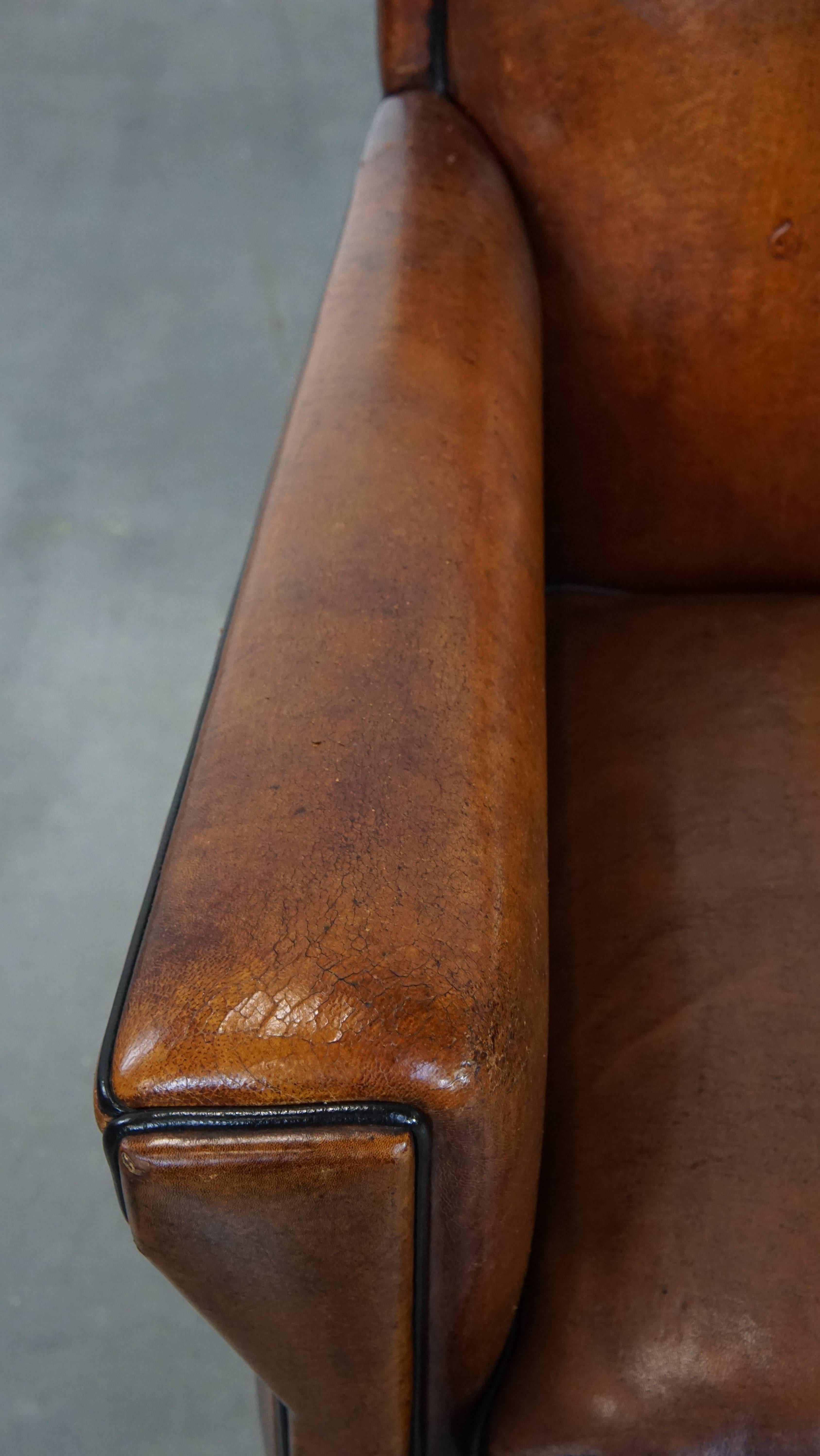 Cuir Canapé Art Déco 2 places en cuir de mouton en vente