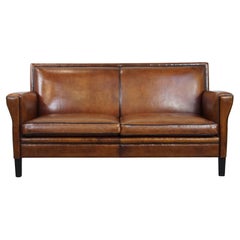 Sheepskin Leather 2-Seater Art Deco Sofa