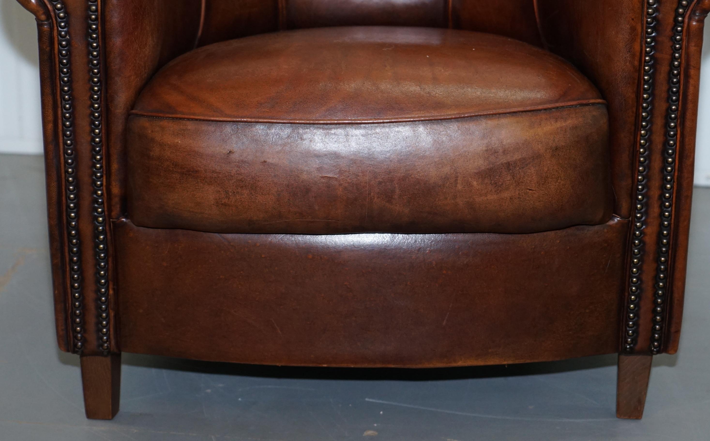 Sheepskin Leather Aged Brown Joris Product Design Tub Club Armchair Rare Find 5