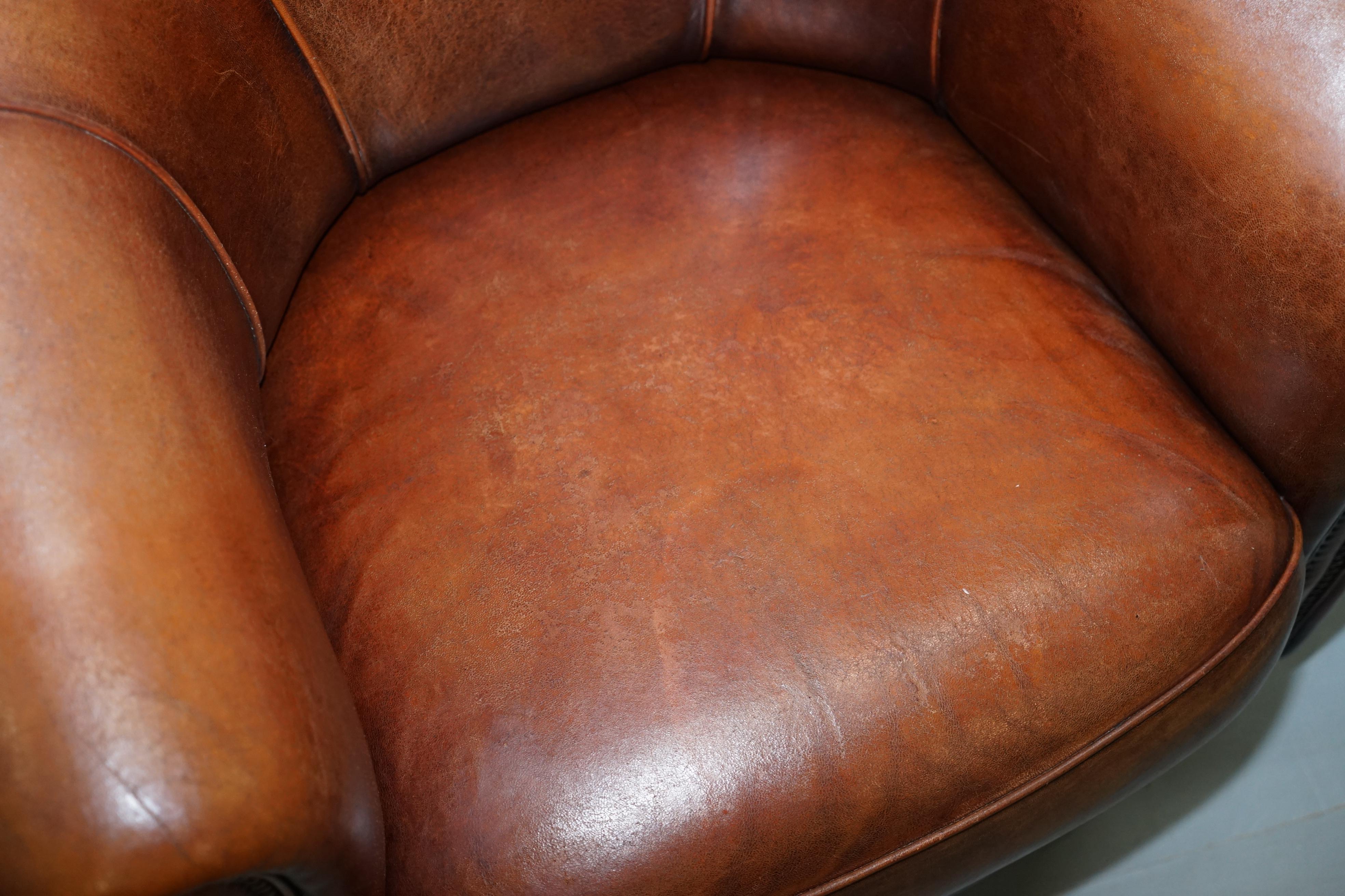 Modern Sheepskin Leather Aged Brown Joris Product Design Tub Club Armchair Rare Find