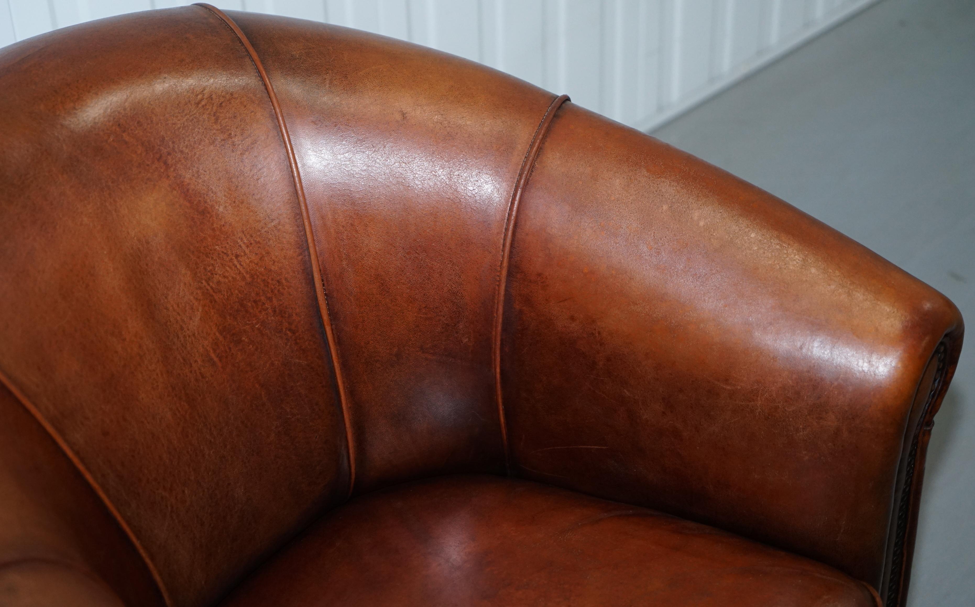 Dutch Sheepskin Leather Aged Brown Joris Product Design Tub Club Armchair Rare Find