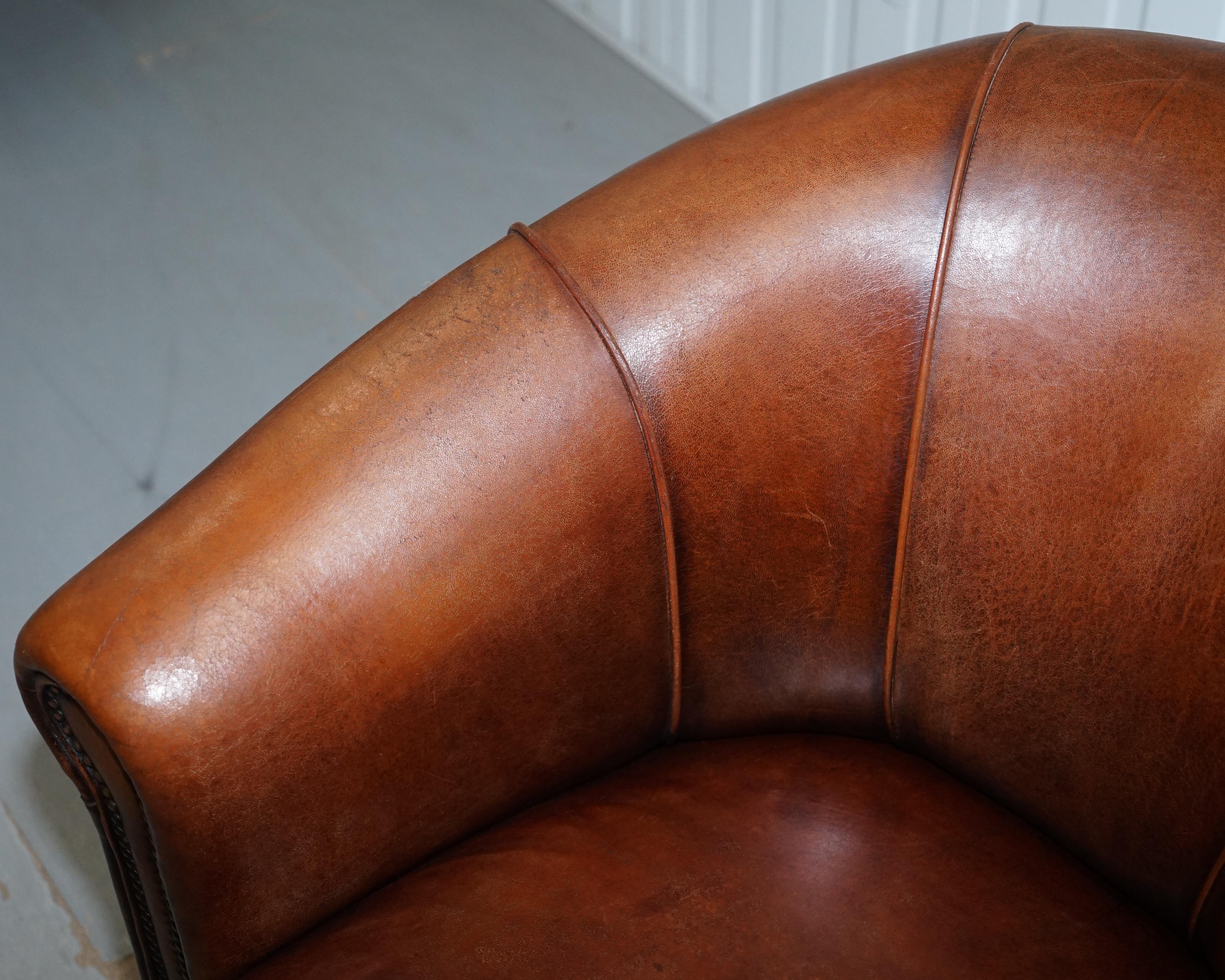 20th Century Sheepskin Leather Aged Brown Joris Product Design Tub Club Armchair Rare Find