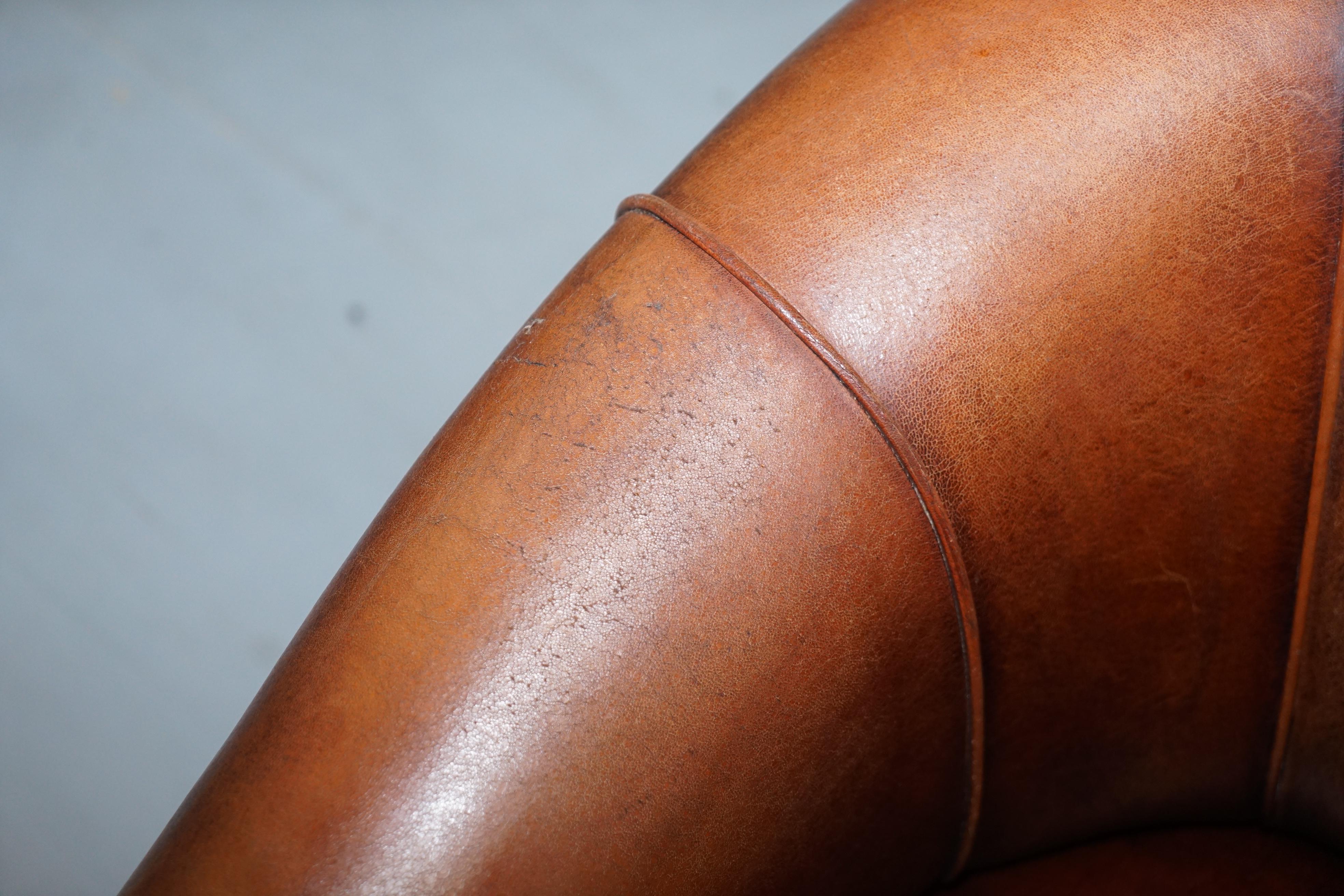 Sheepskin Leather Aged Brown Joris Product Design Tub Club Armchair Rare Find 1