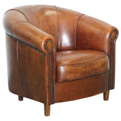 Retro Sheepskin Leather Aged Brown Joris Product Design Tub Club Armchair Rare Find