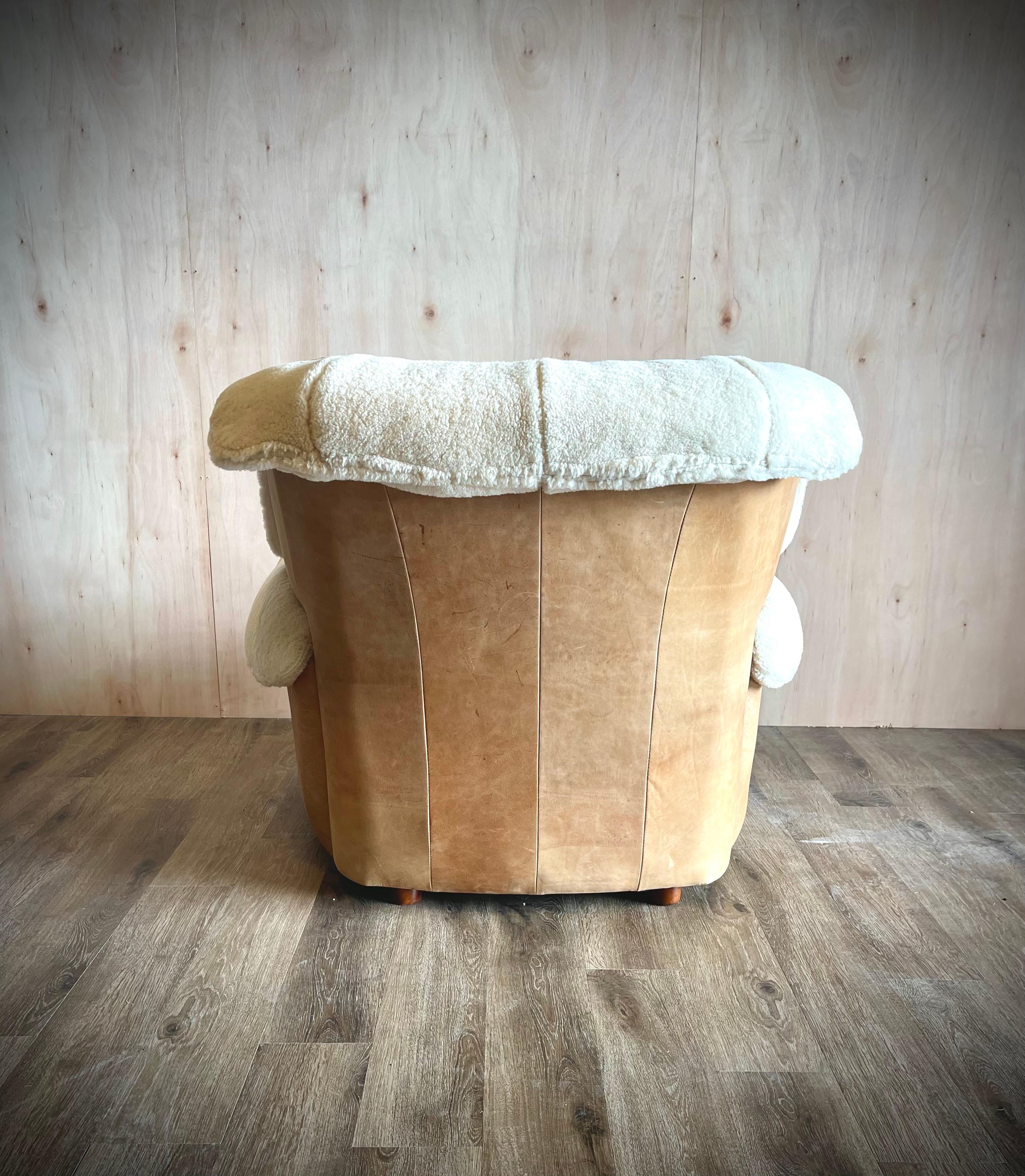 Sheepskin & Leather Alberto Rosselli for Saporiti Italia Style Lounge Chair For Sale 5
