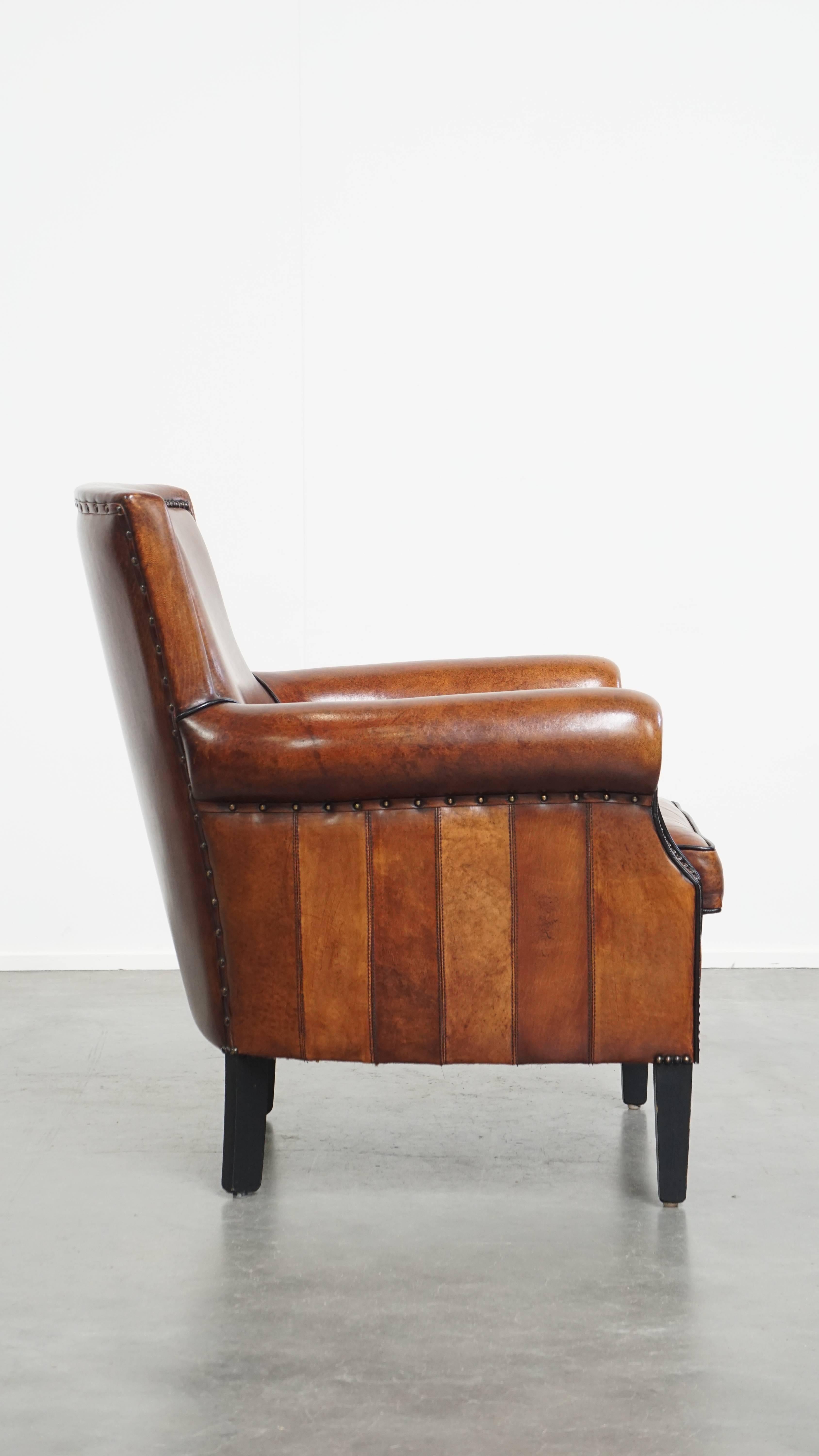 Classical Roman Sheepskin Leather Armchair For Sale