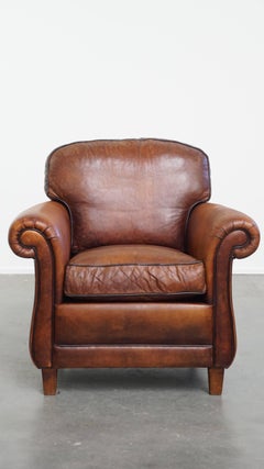 Sheepskin leather armchair in English style
