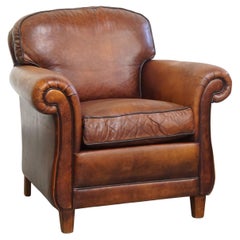 Sheepskin leather armchair in English style