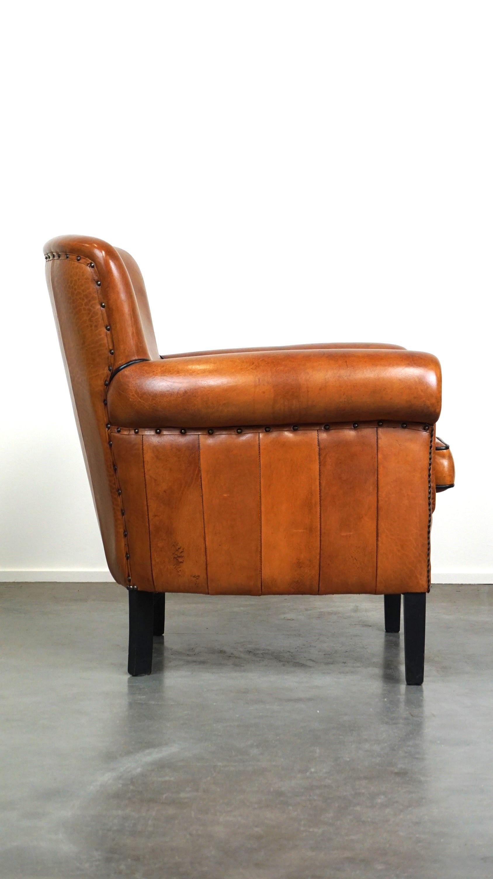 Dutch Sheepskin leather armchair with a luxurious appearance For Sale