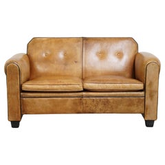 Sheepskin Leather Art Deco Design 2-Seater Sofa by Bart van Bekhoven