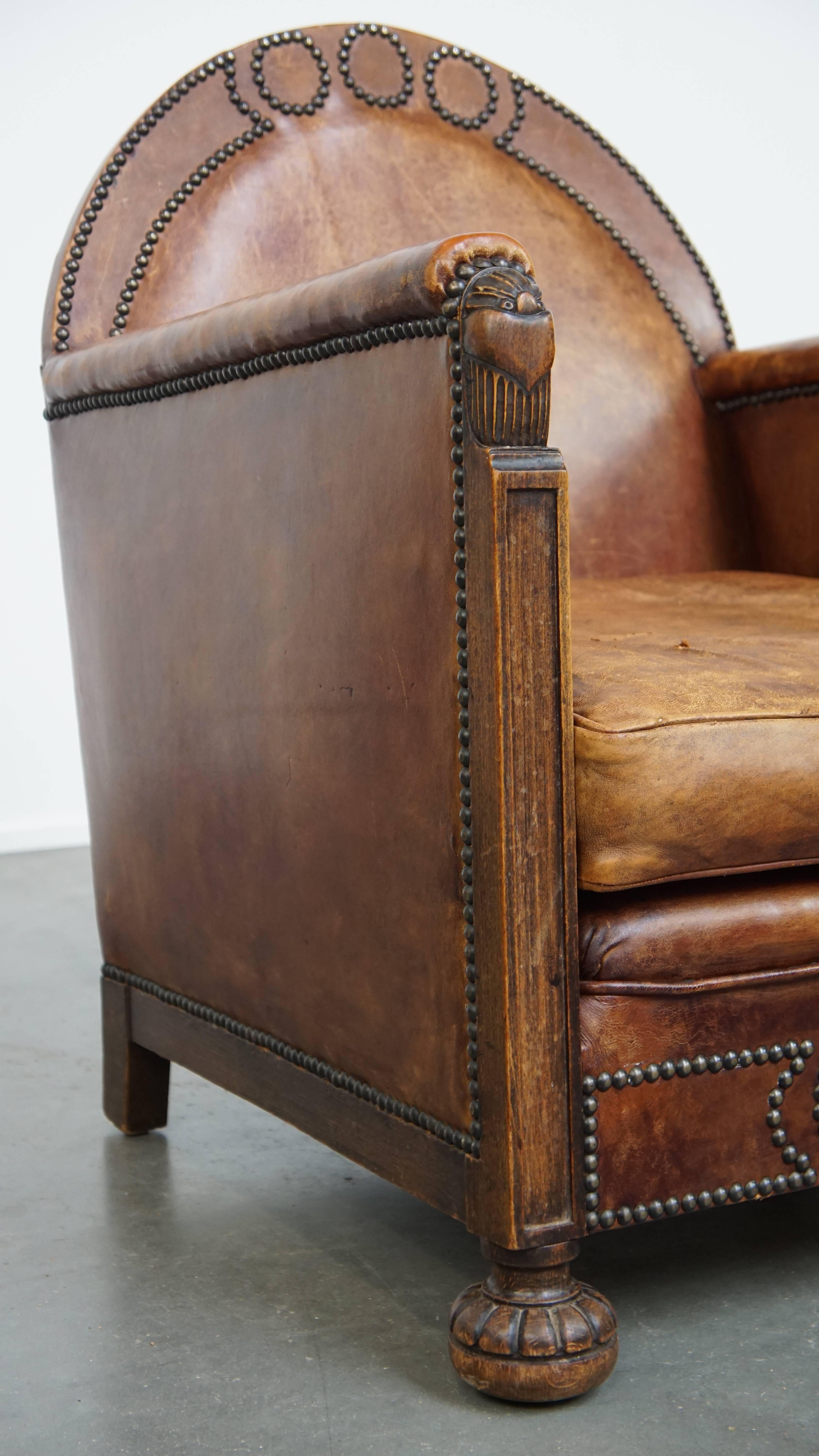 Sheepskin Leather Art Deco Design Armchair For Sale 8