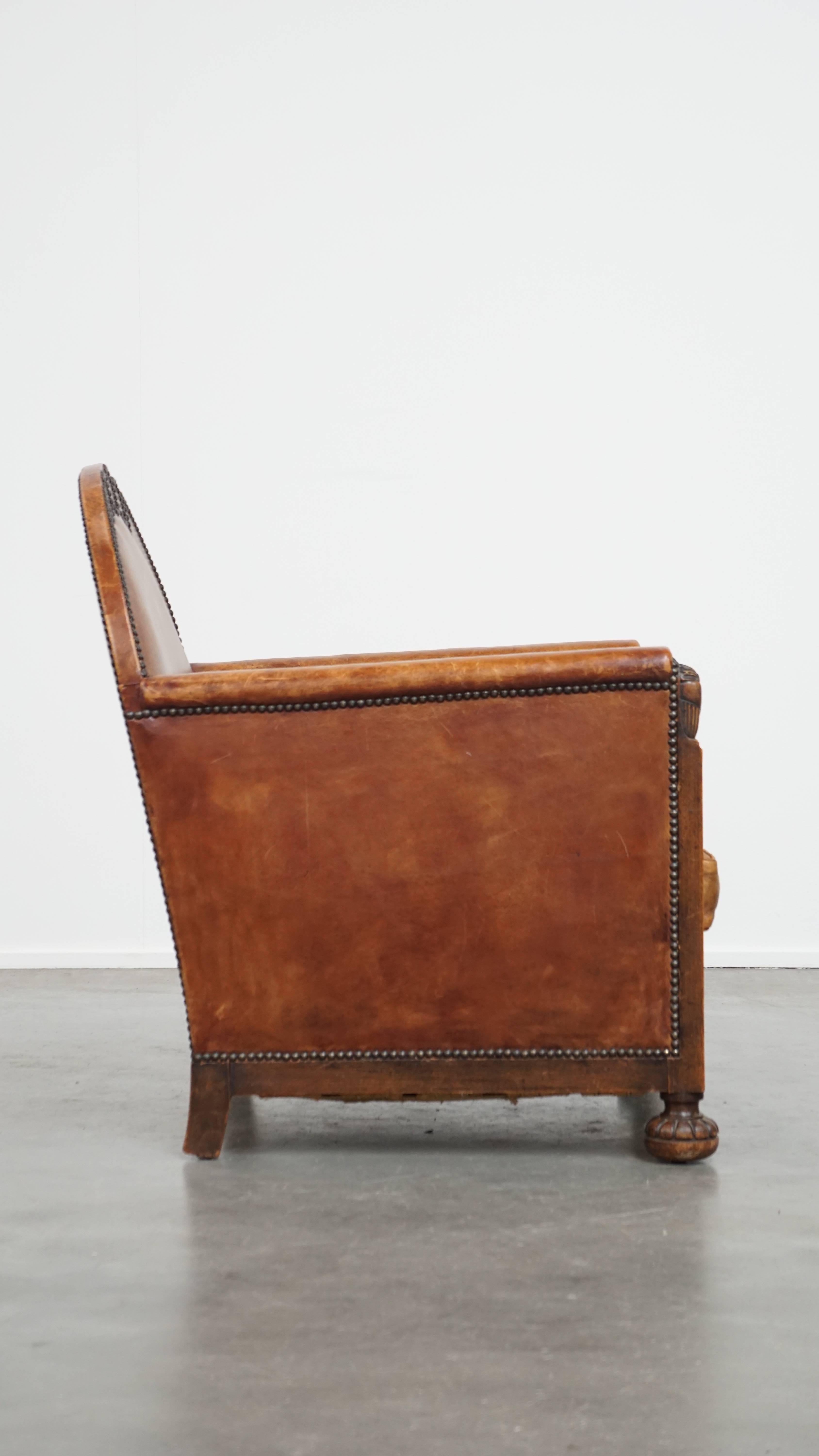 Hand-Crafted Sheepskin Leather Art Deco Design Armchair For Sale
