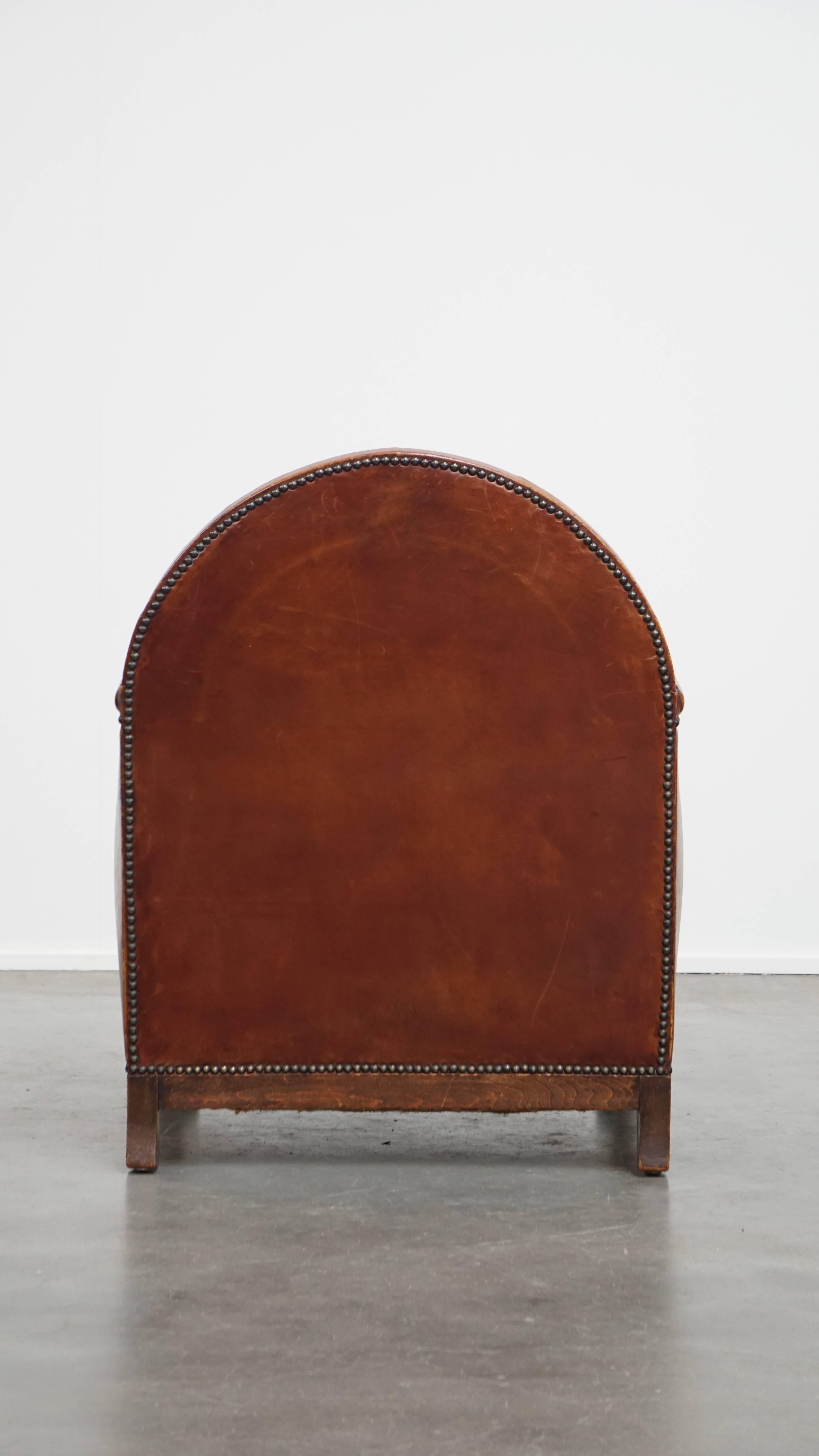 Sheepskin Leather Art Deco Design Armchair In Fair Condition For Sale In Harderwijk, NL