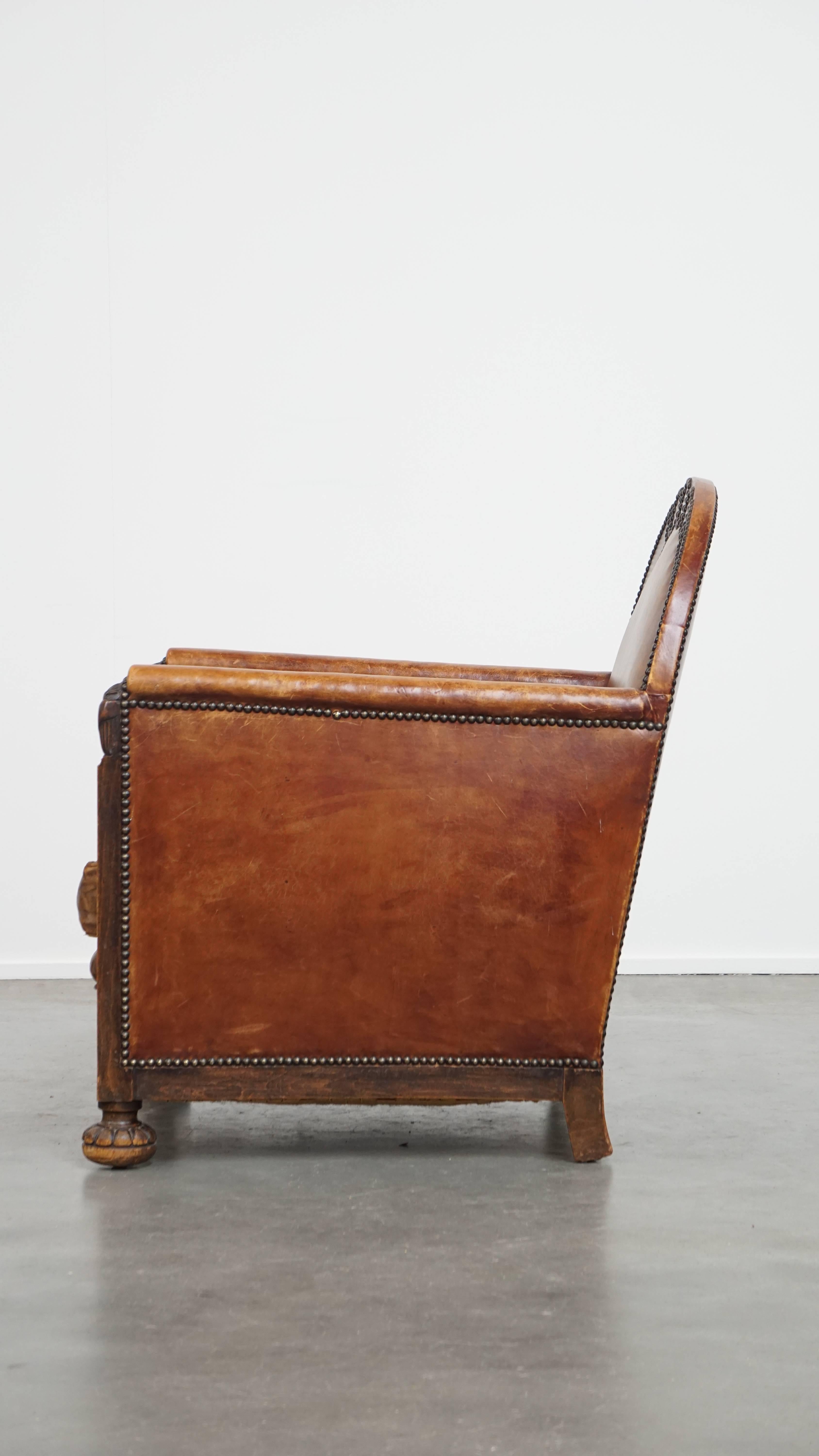 20th Century Sheepskin Leather Art Deco Design Armchair For Sale
