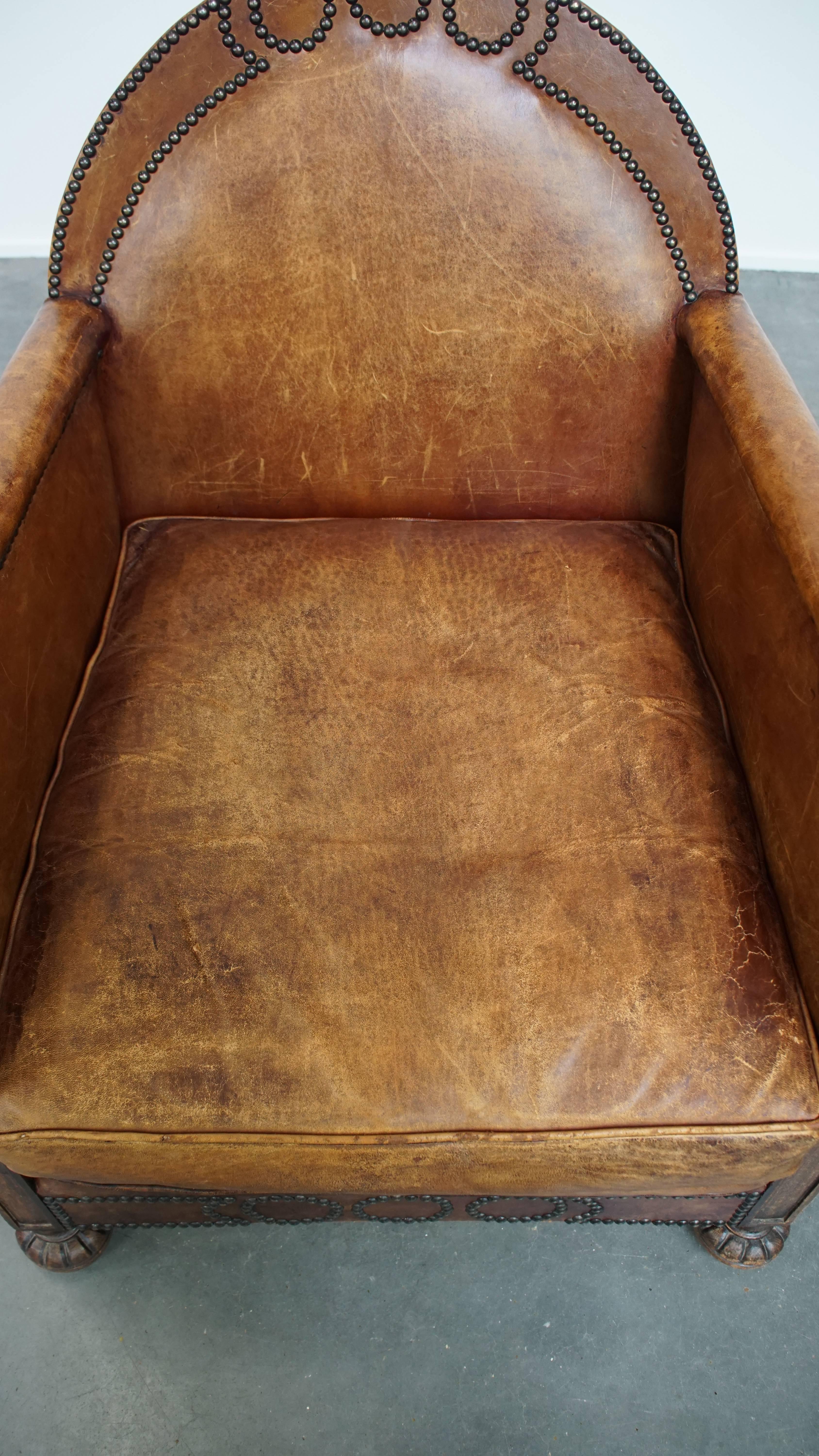 Sheepskin Leather Art Deco Design Armchair For Sale 1