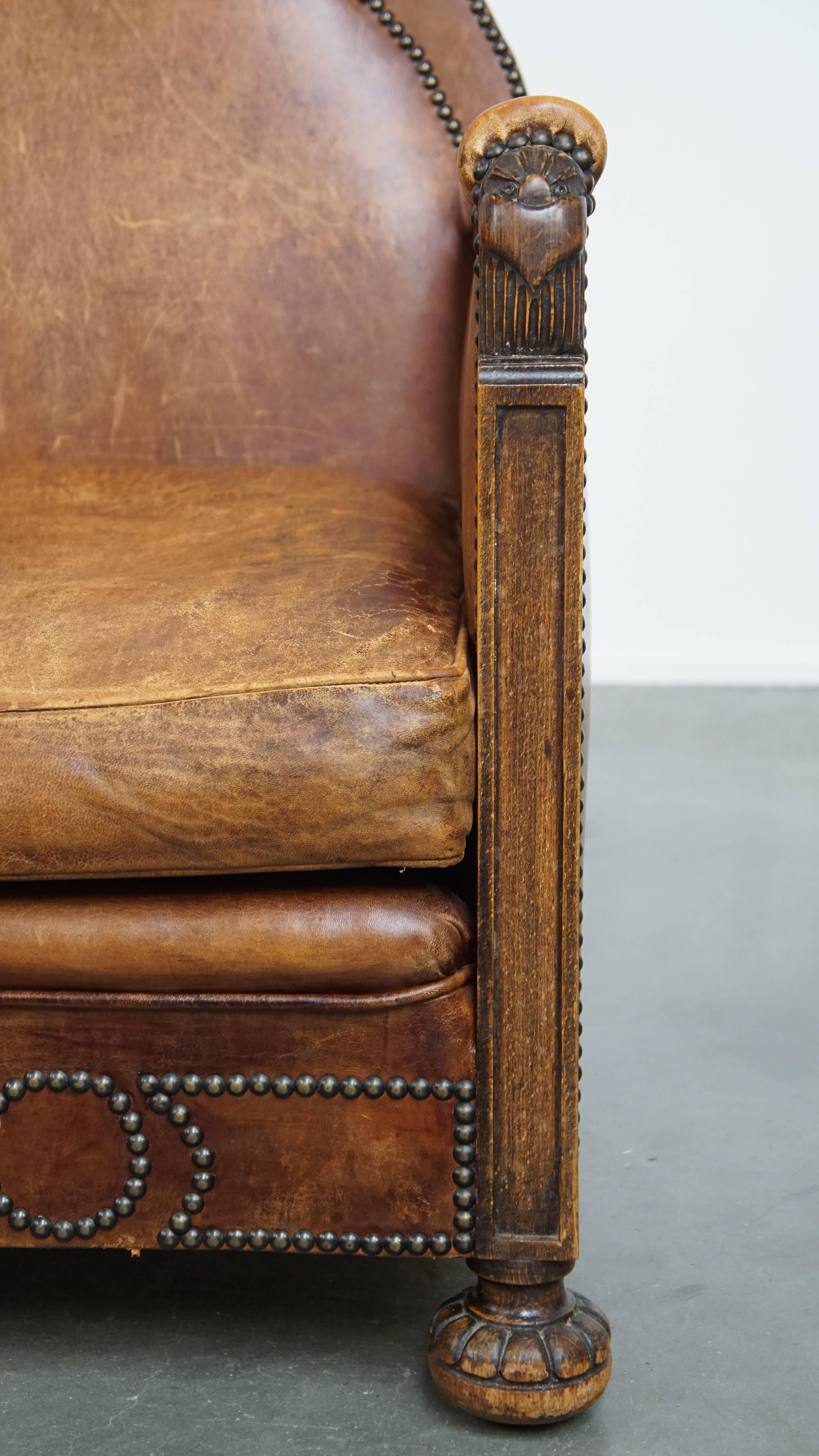 Sheepskin Leather Art Deco Design Armchair For Sale 4
