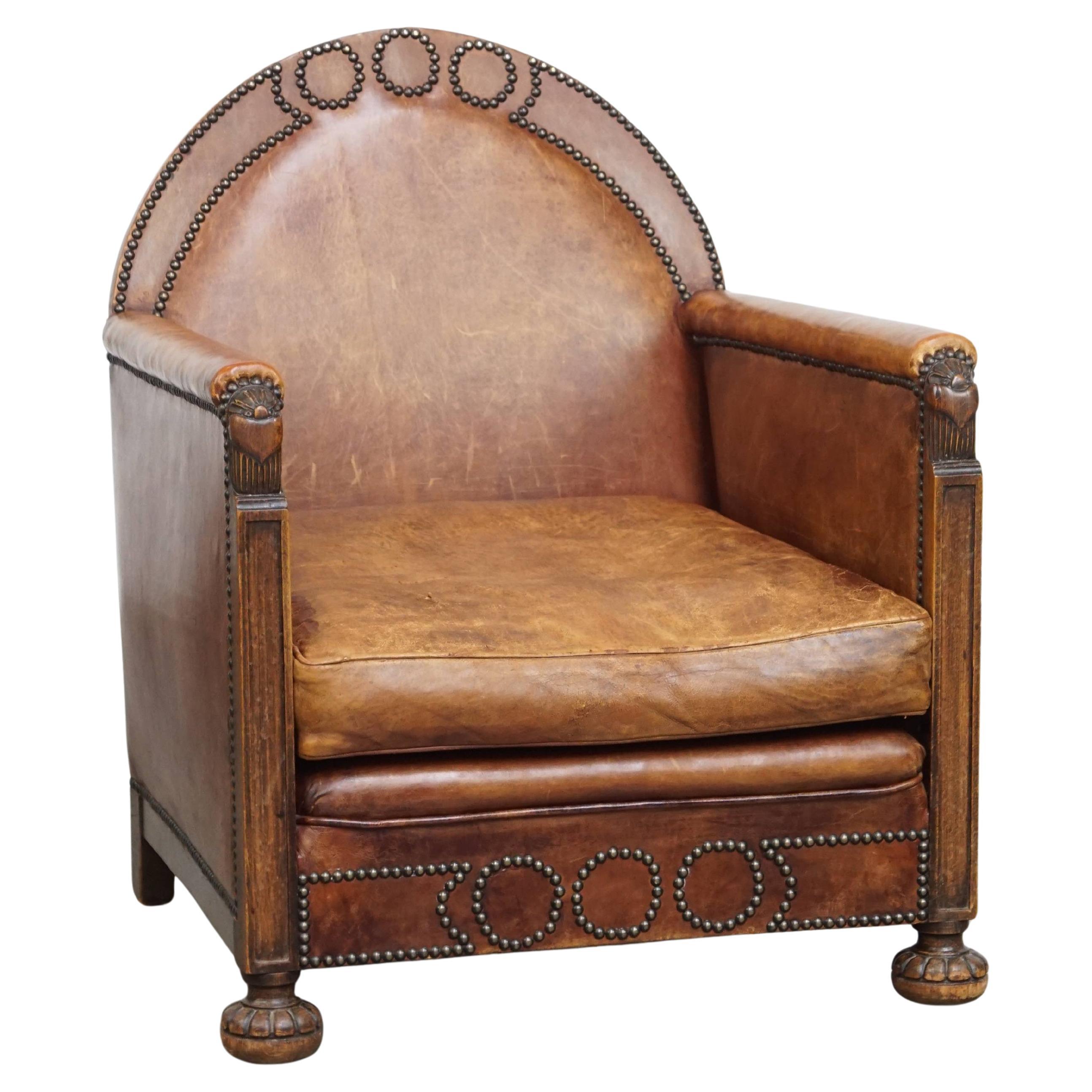 Sheepskin Leather Art Deco Design Armchair