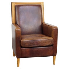 Sheepskin Leather Art Deco Design Armchair