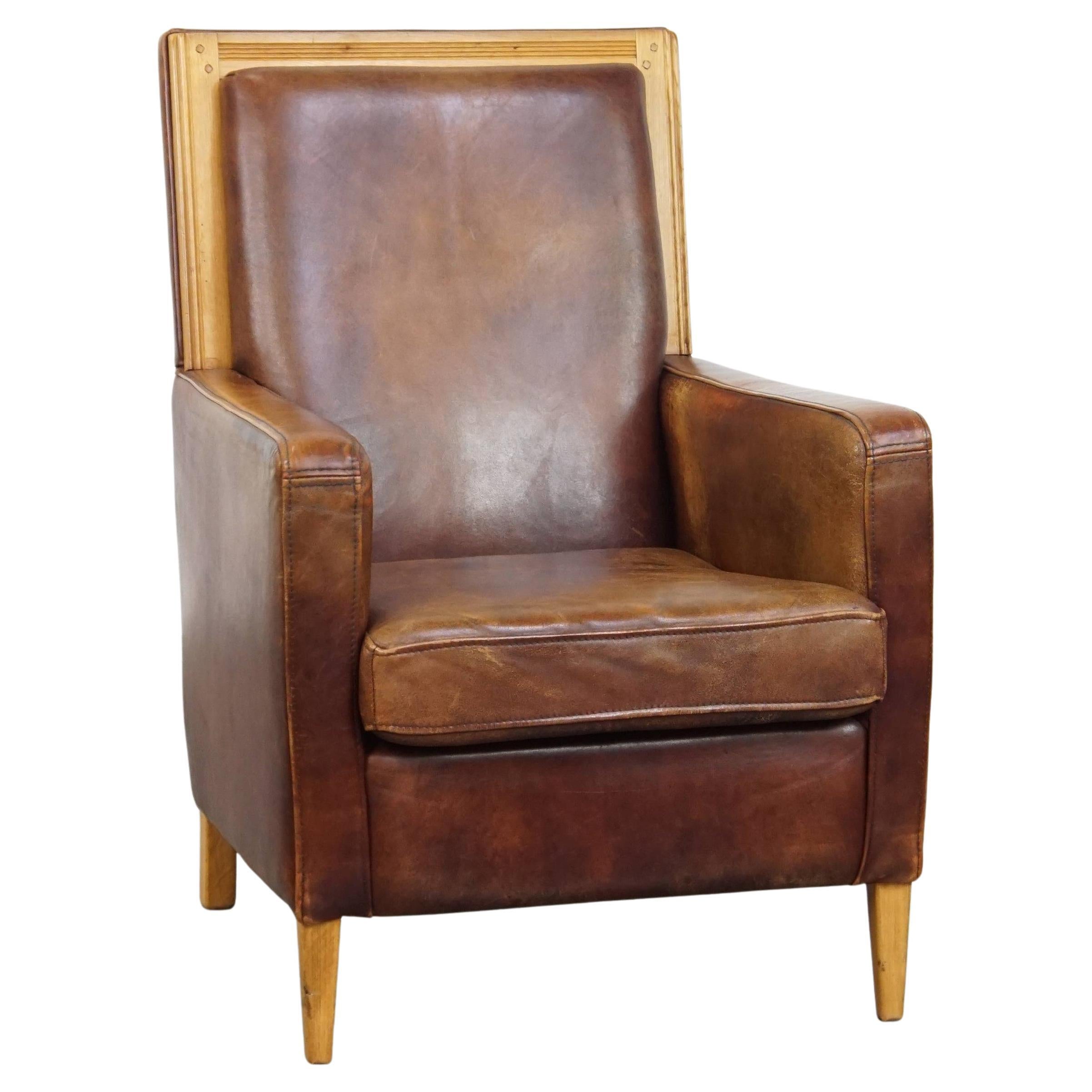 Sheepskin Leather Art Deco Design Armchair