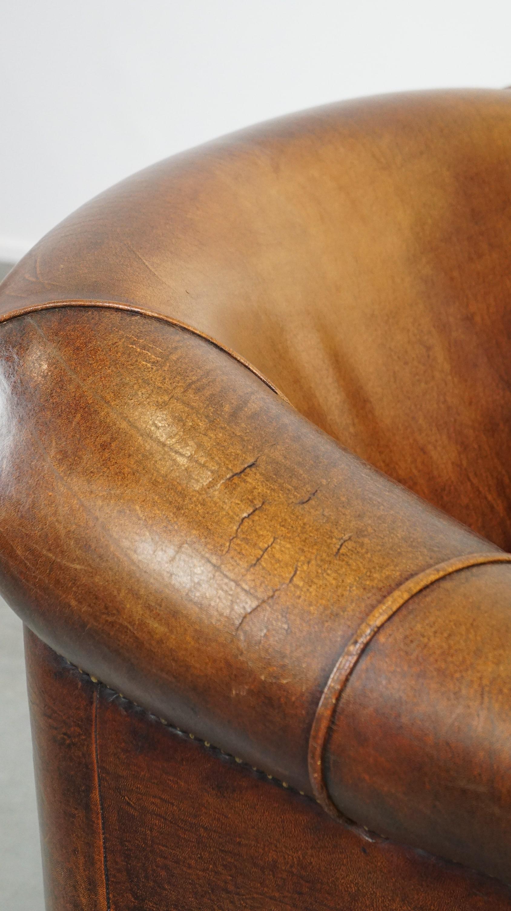 Sheepskin leather club armchair with beautiful colors and comfortable seating For Sale 4