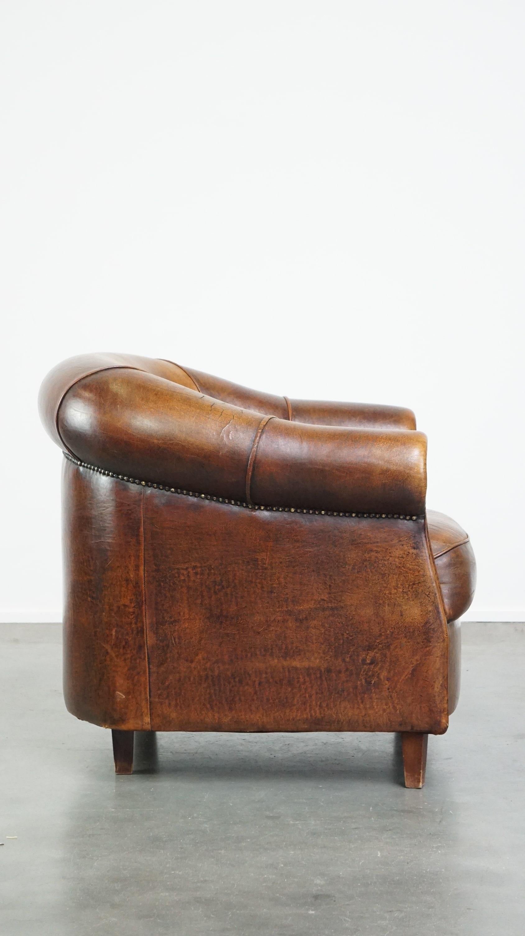 Dutch Sheepskin leather club armchair with beautiful colors and comfortable seating For Sale