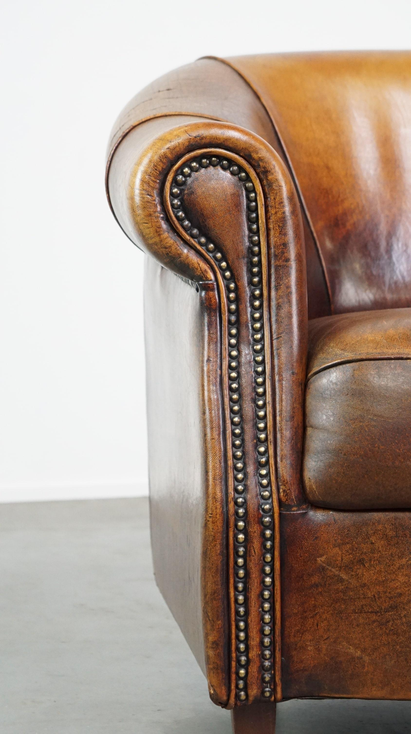Sheepskin leather club armchair with beautiful colors and comfortable seating For Sale 2