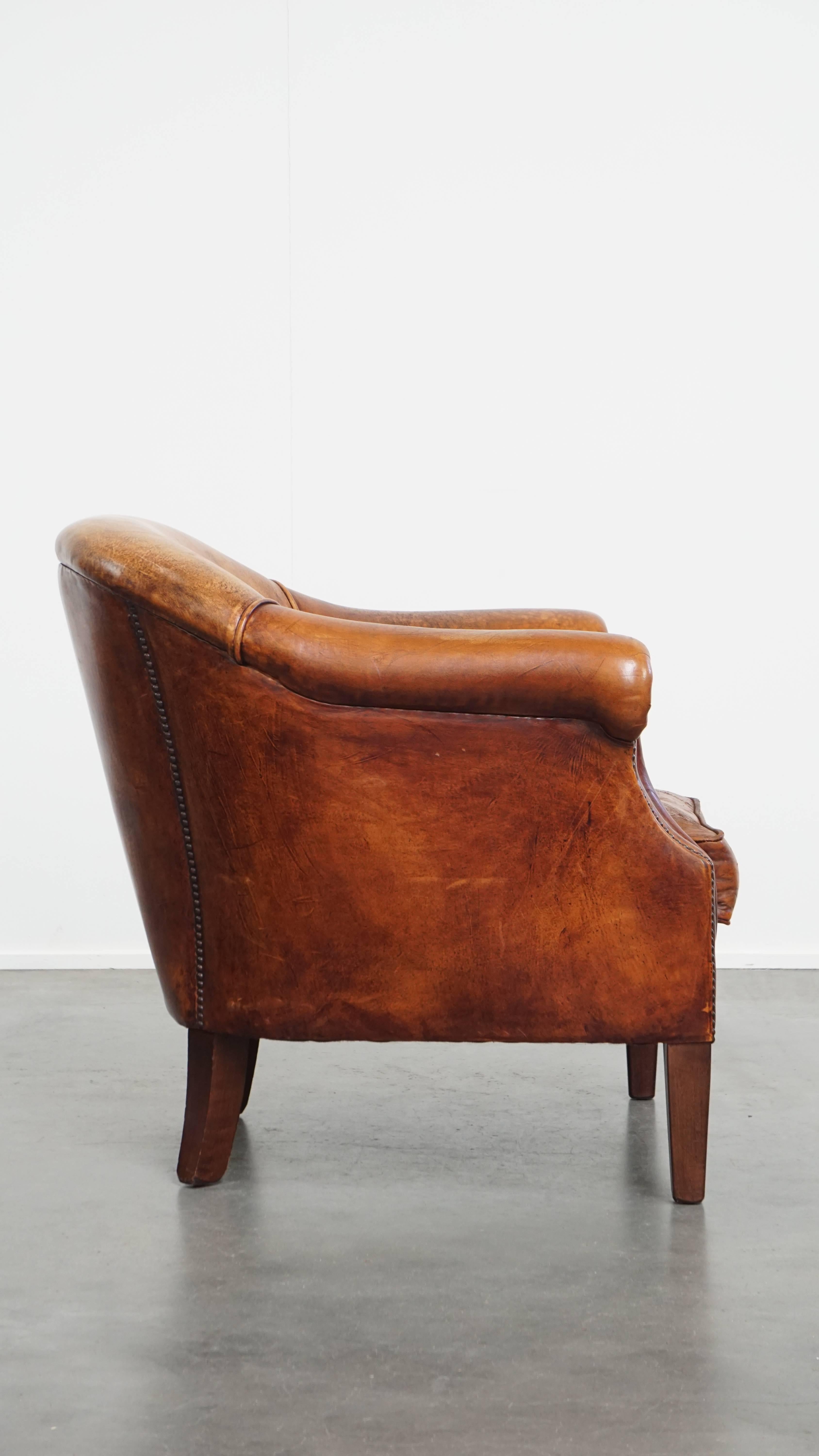 Romain classique Fauteuil club en cuir de mouton en vente