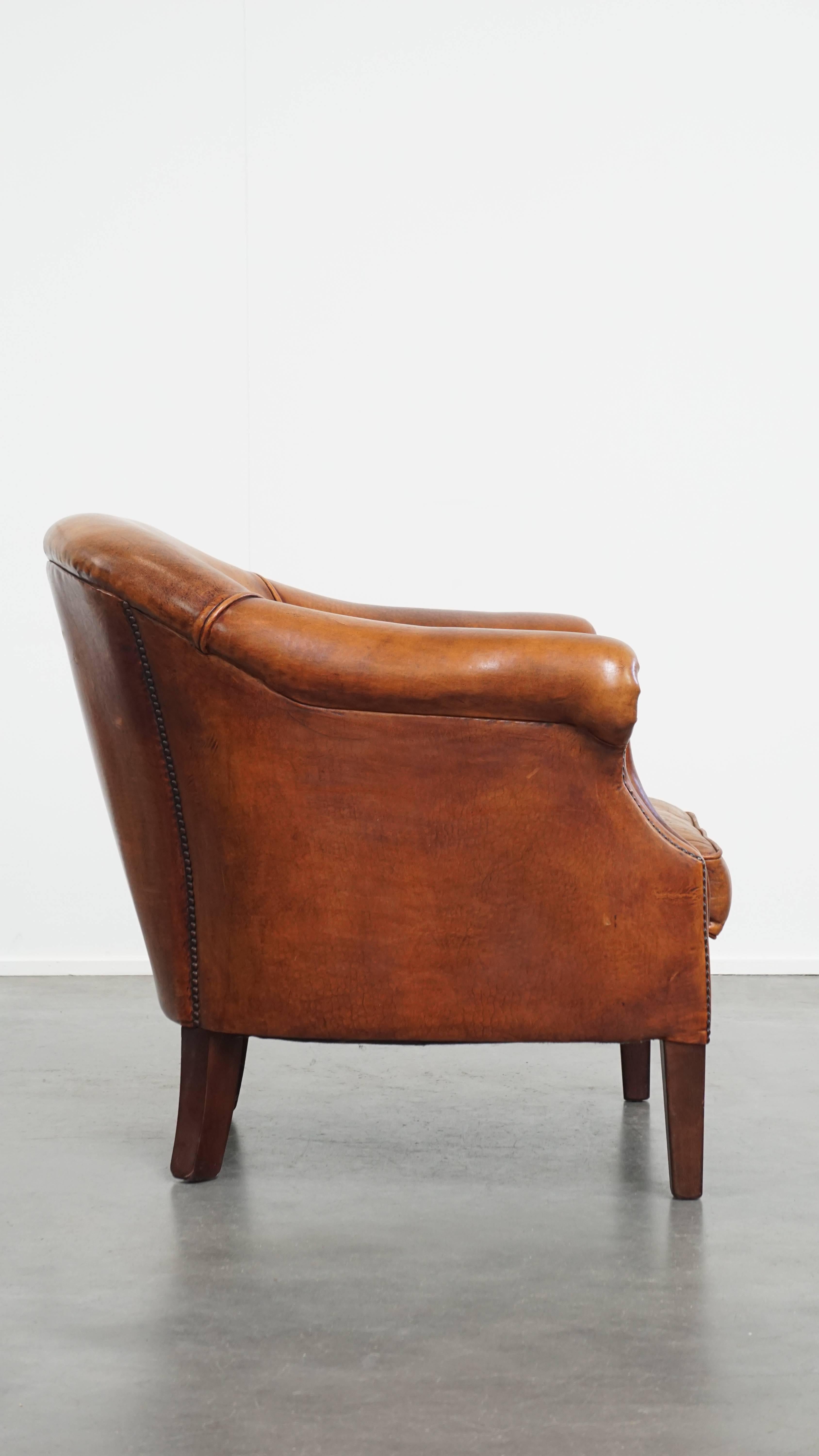 Romain classique Fauteuil club en cuir de mouton en vente