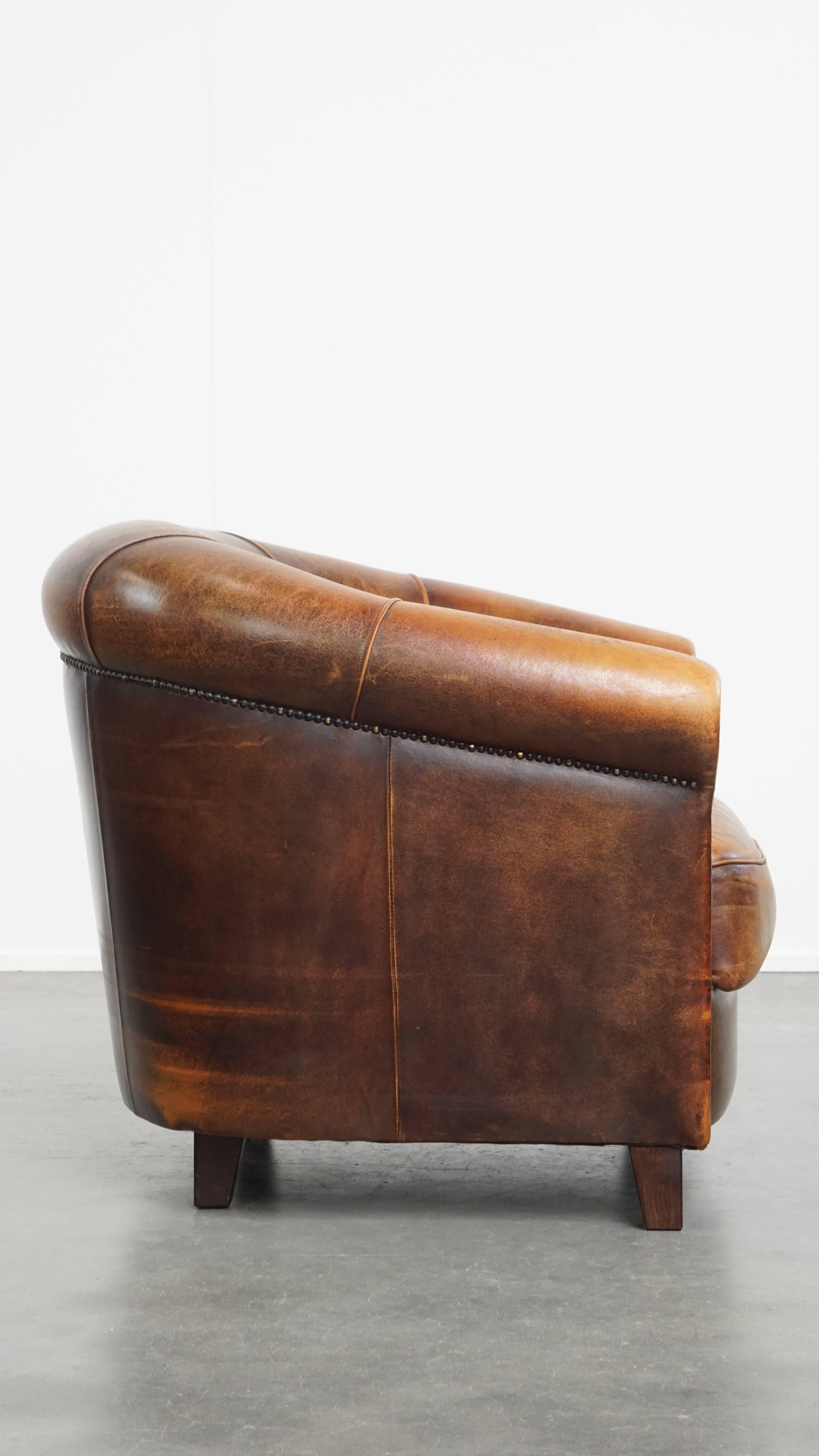 Romain classique Fauteuil club en cuir de mouton en vente