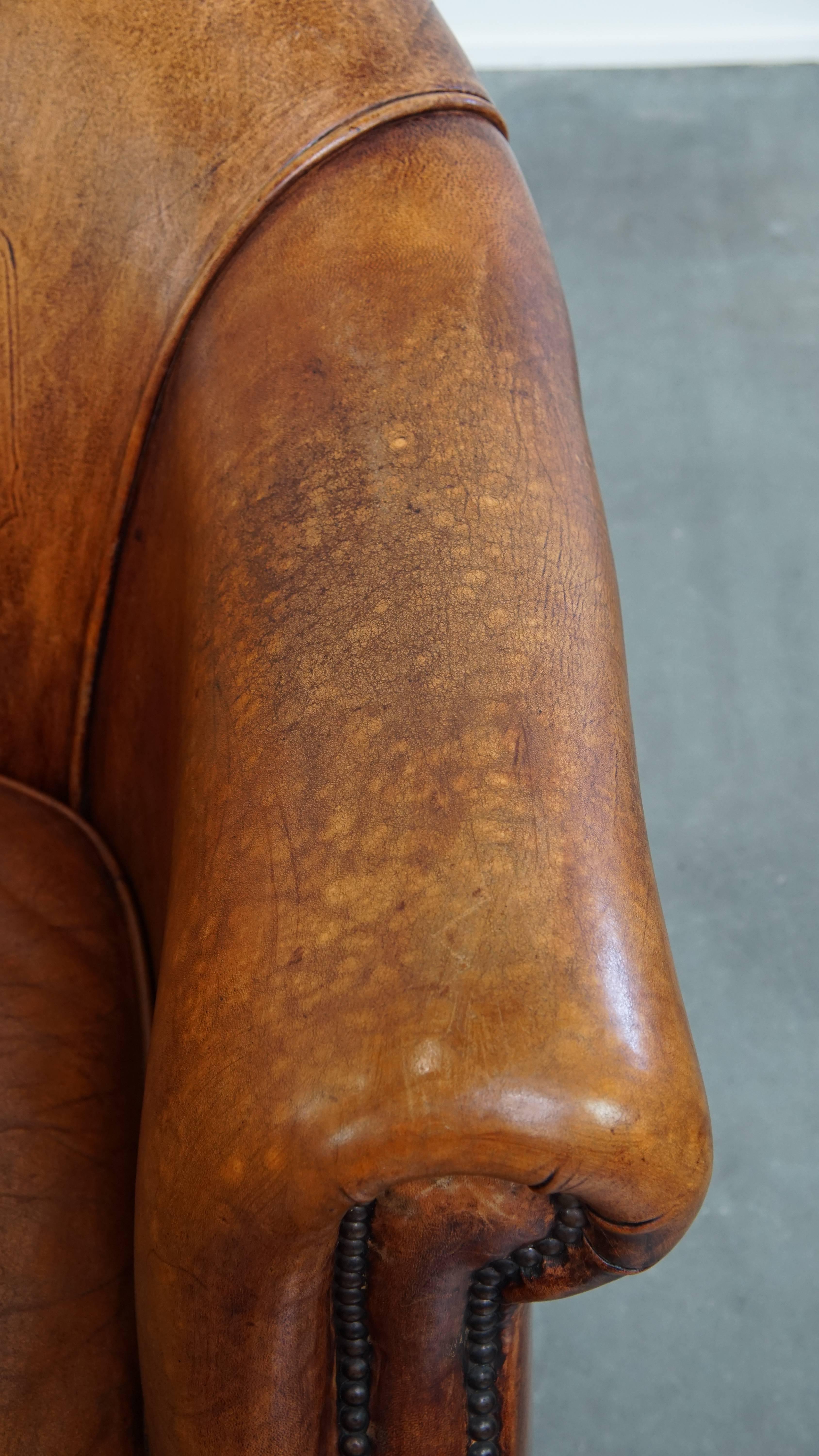 Fauteuil club en cuir de mouton en vente 1
