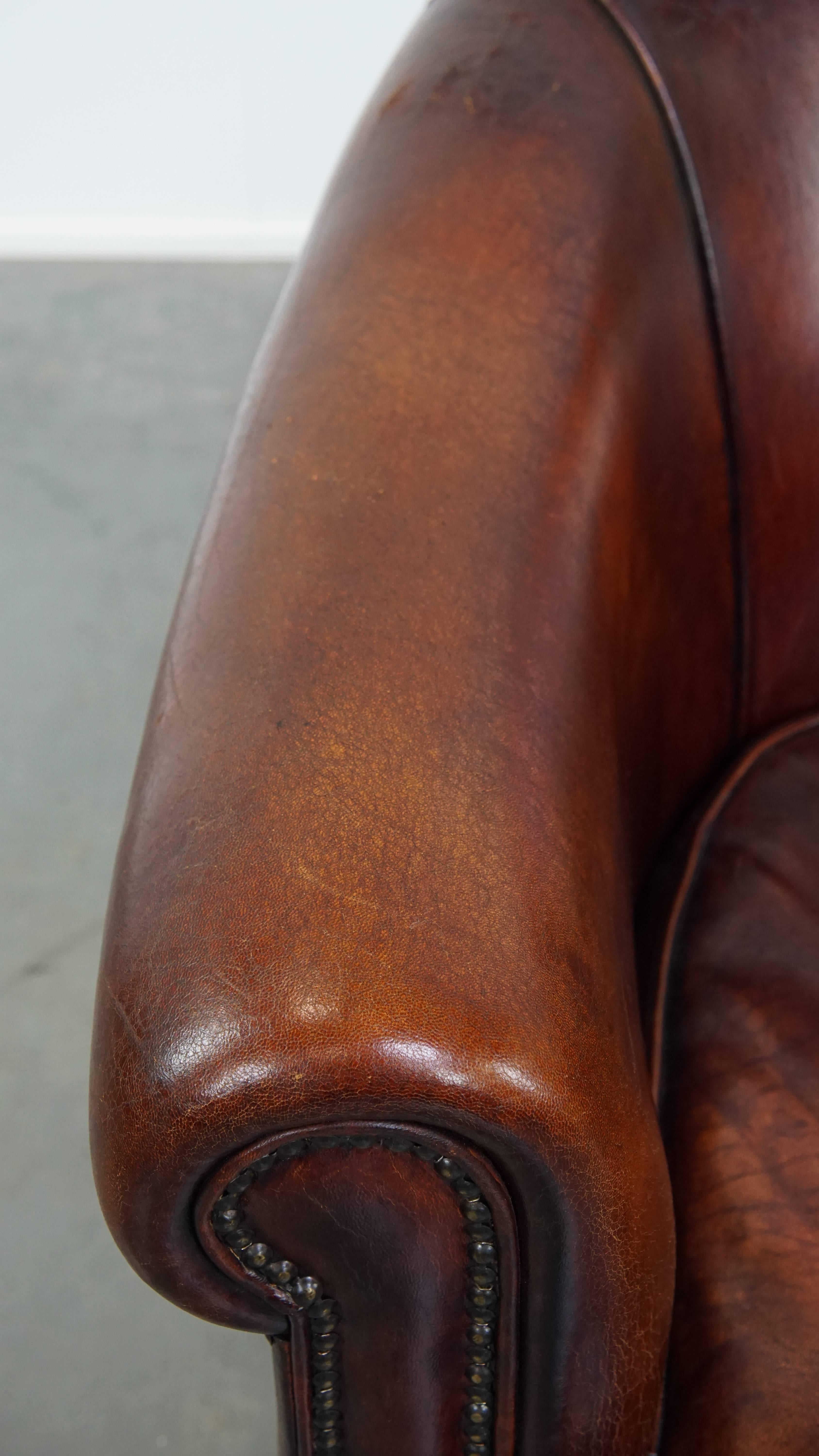 Pelle Sedia Club in pelle di pecora in tonalità Cognac in vendita