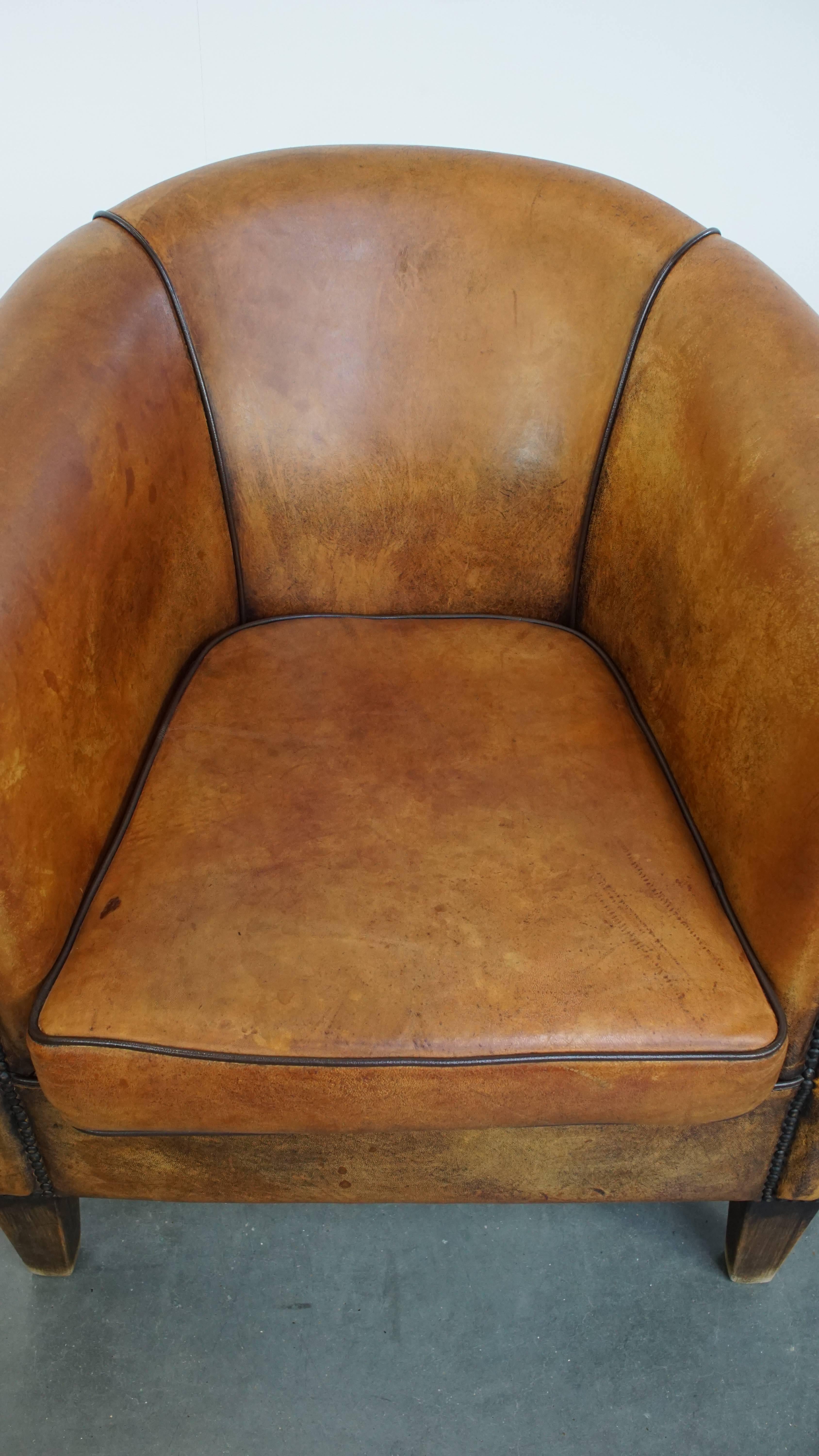 20th Century Sheepskin Leather Club Chair in English Style For Sale