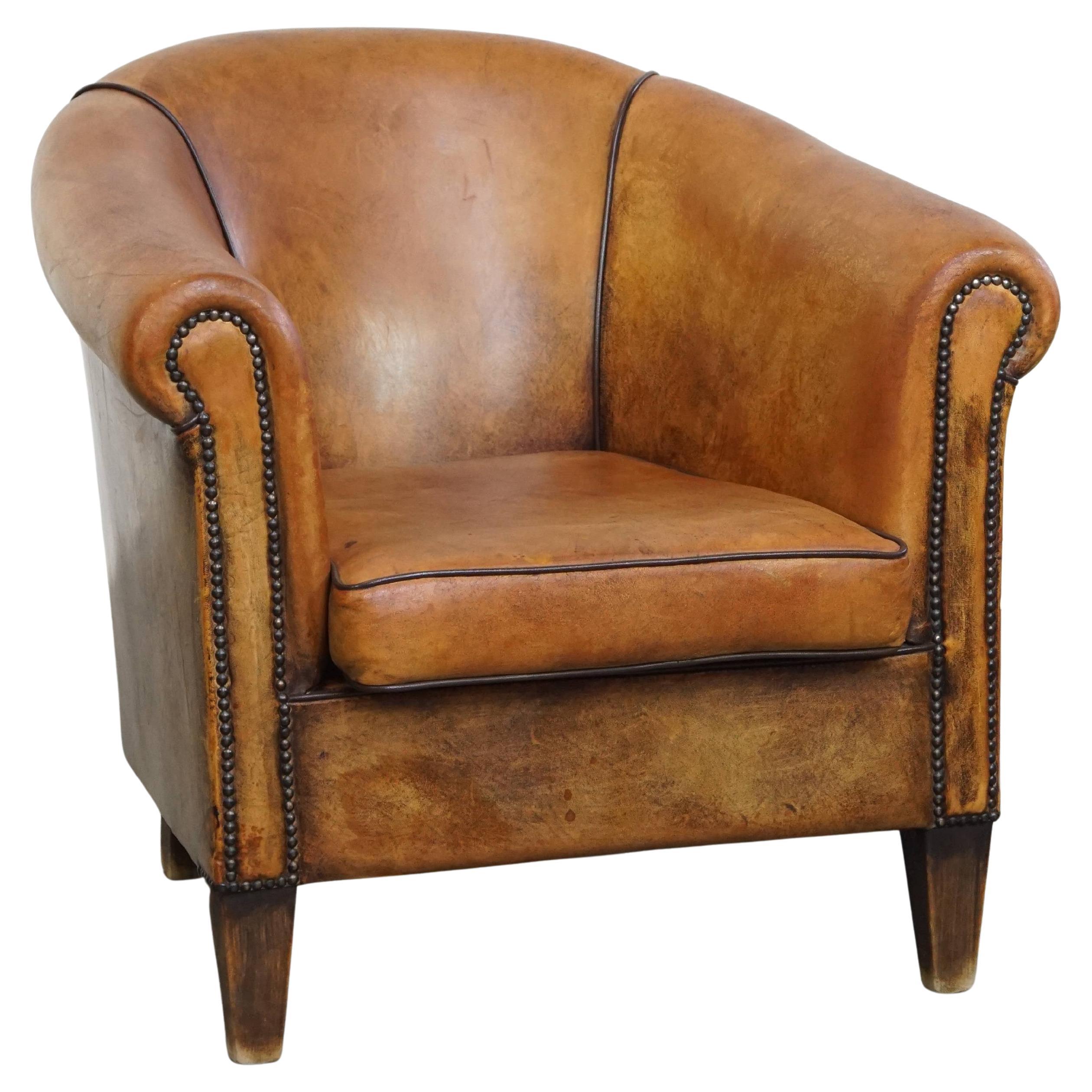 Sheepskin Leather Club Chair in English Style