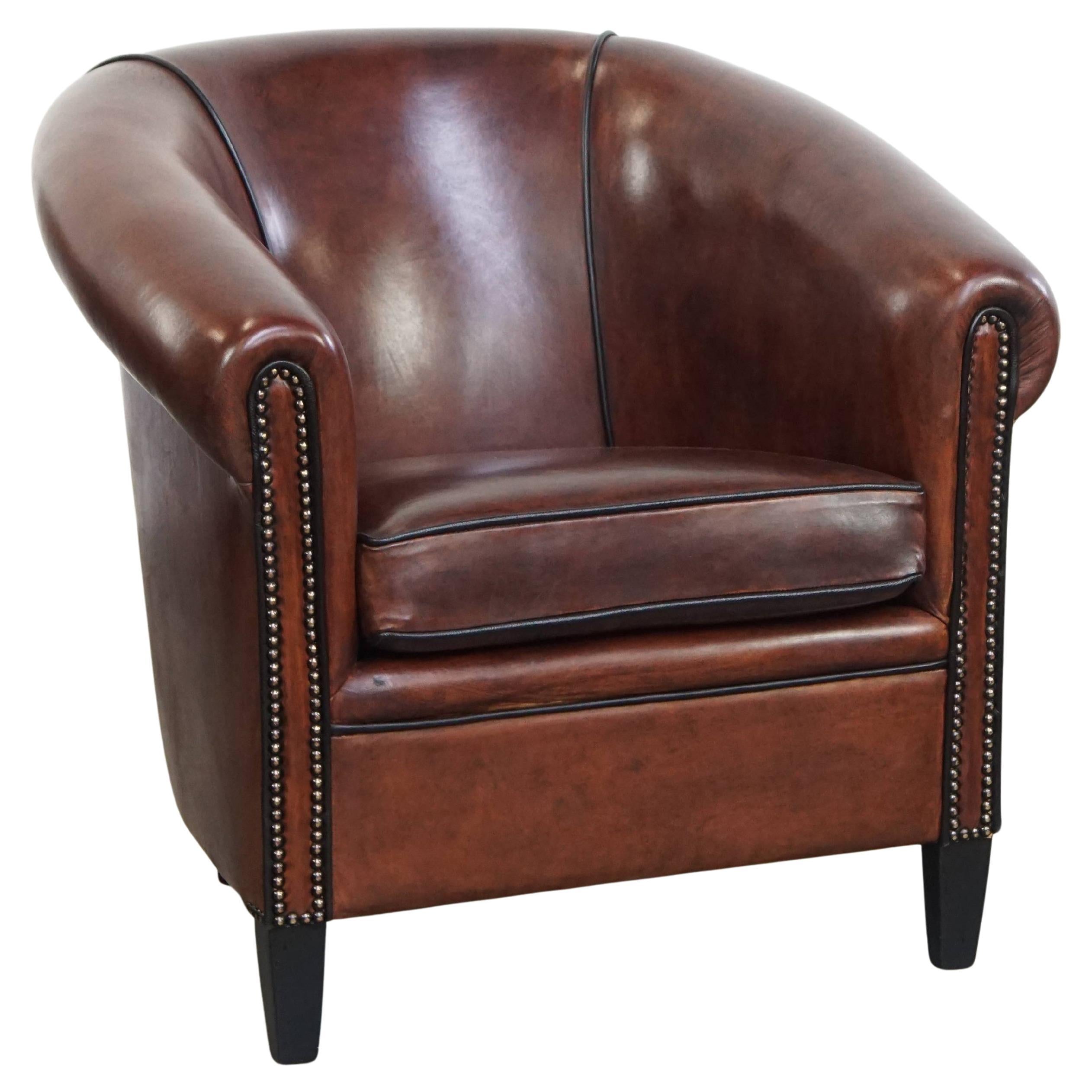 Sheepskin Leather Club Chair with Black Piping