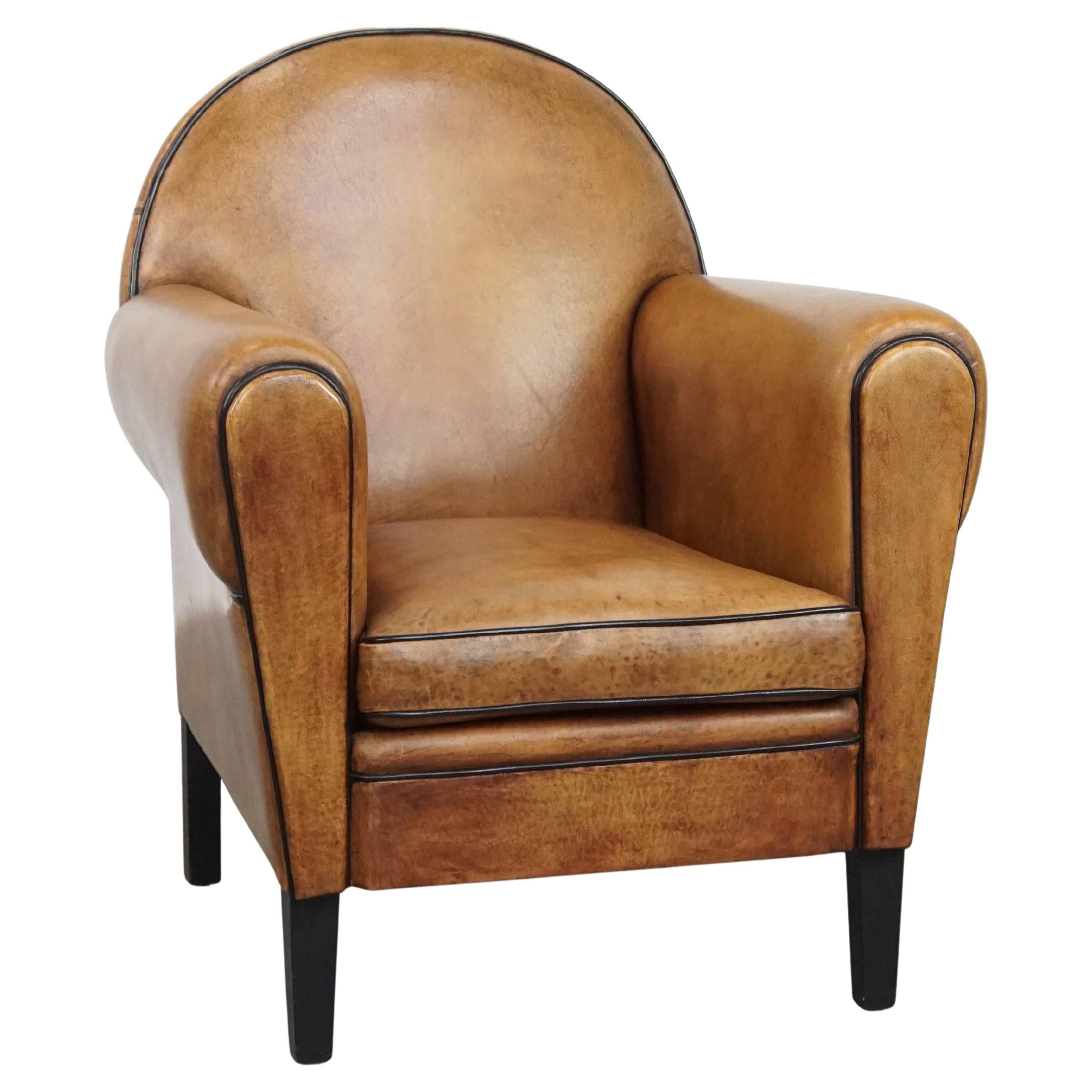 Sheepskin Leather Designer Armchair in Art Deco Style