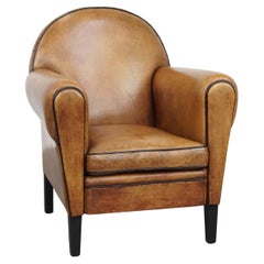 Sheepskin Leather Designer Armchair in Art Deco Style